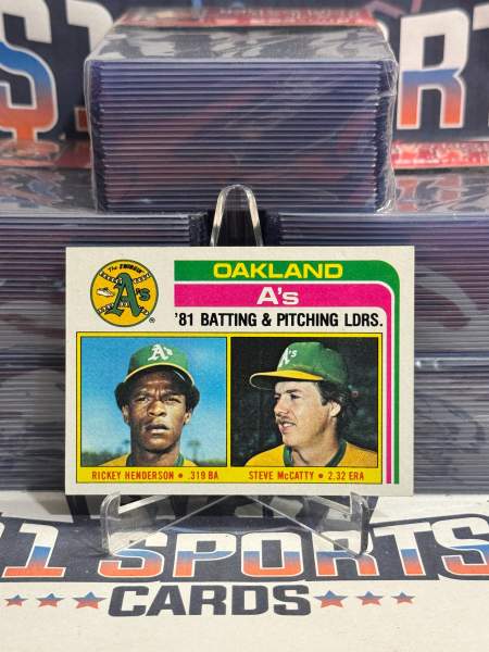 1982 Topps (Athletics Team Card) Rickey Henderson & Steve McCatty #156