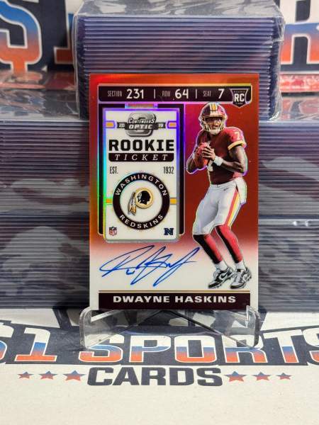 2019 Panini Contenders Optic (Red Prizm, Rookie Ticket Auto 114/199) Dwayne Haskins 116
