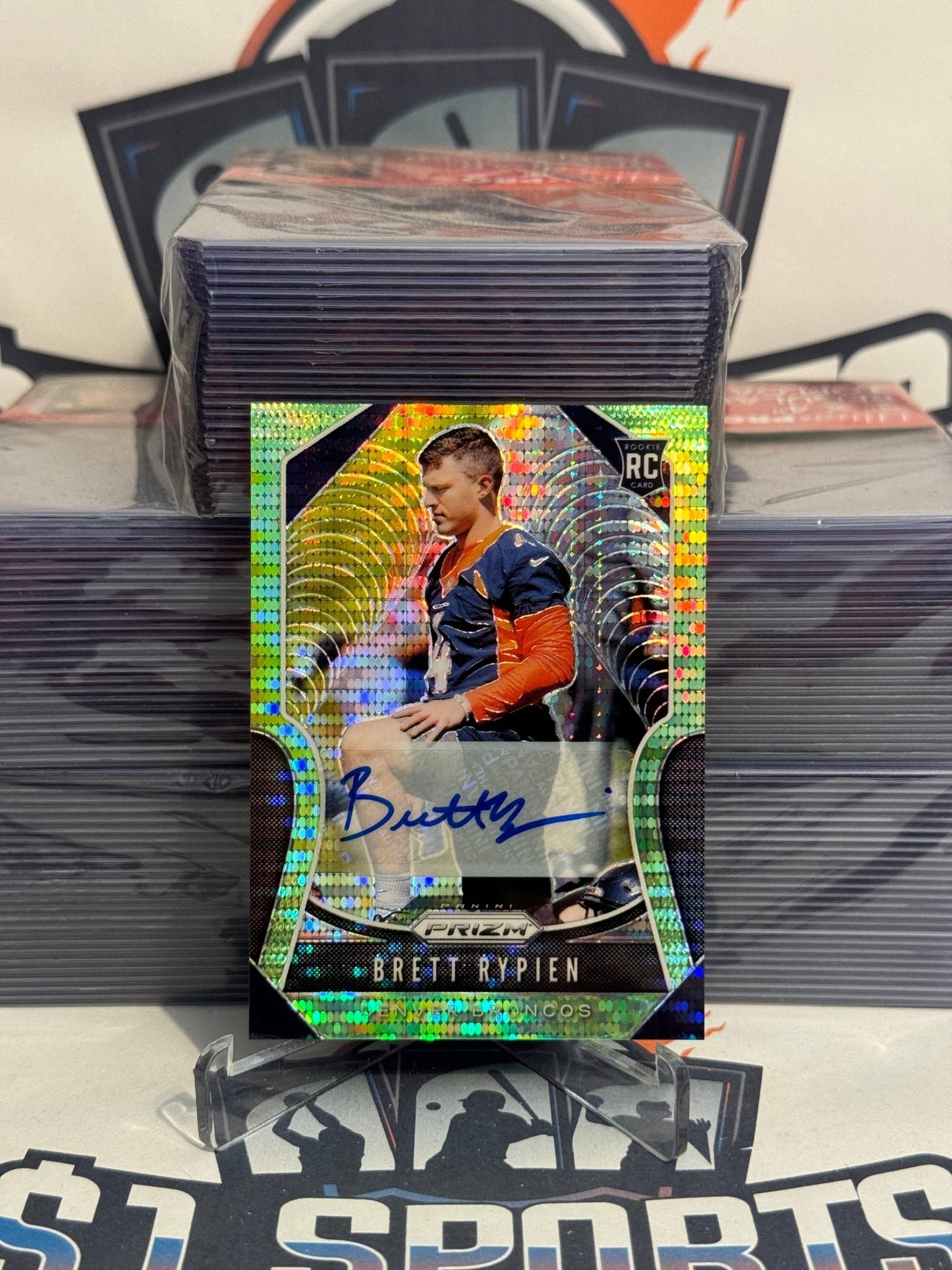 2019 Panini Prizm (Neon Green Pulsar Prizm, Auto) Brett Rypien Rookie #374