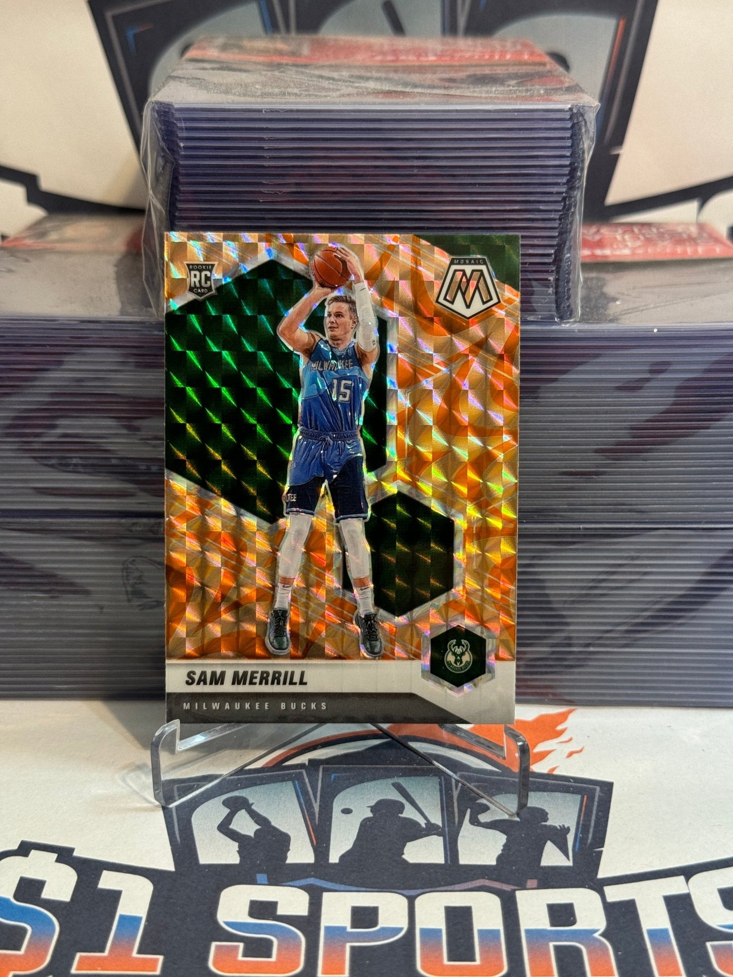2020 Panini Mosaic (Orange Reactive Prizm) Sam Merrill #240