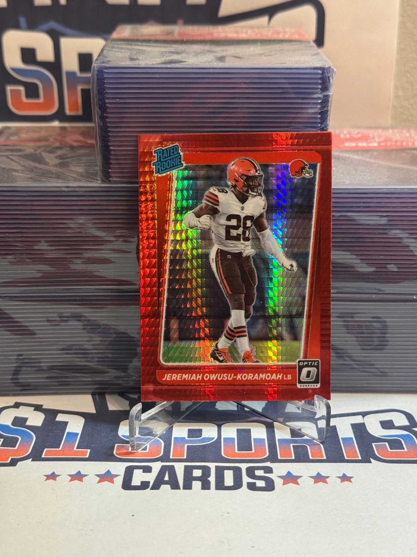 2021 Donruss Optic (Red Hyper Prizm, Rated Rookie) Jeremiah Owusu - Koramoah #274