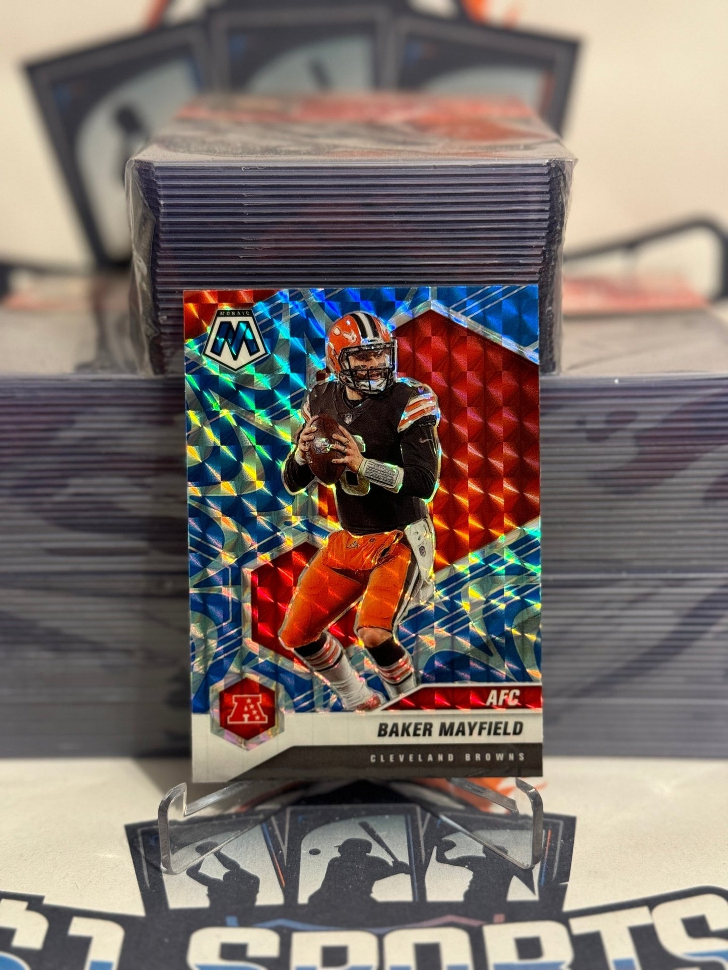 2021 Panini Mosaic (Blue Reactive Prizm, AFC) Baker Mayfield #225