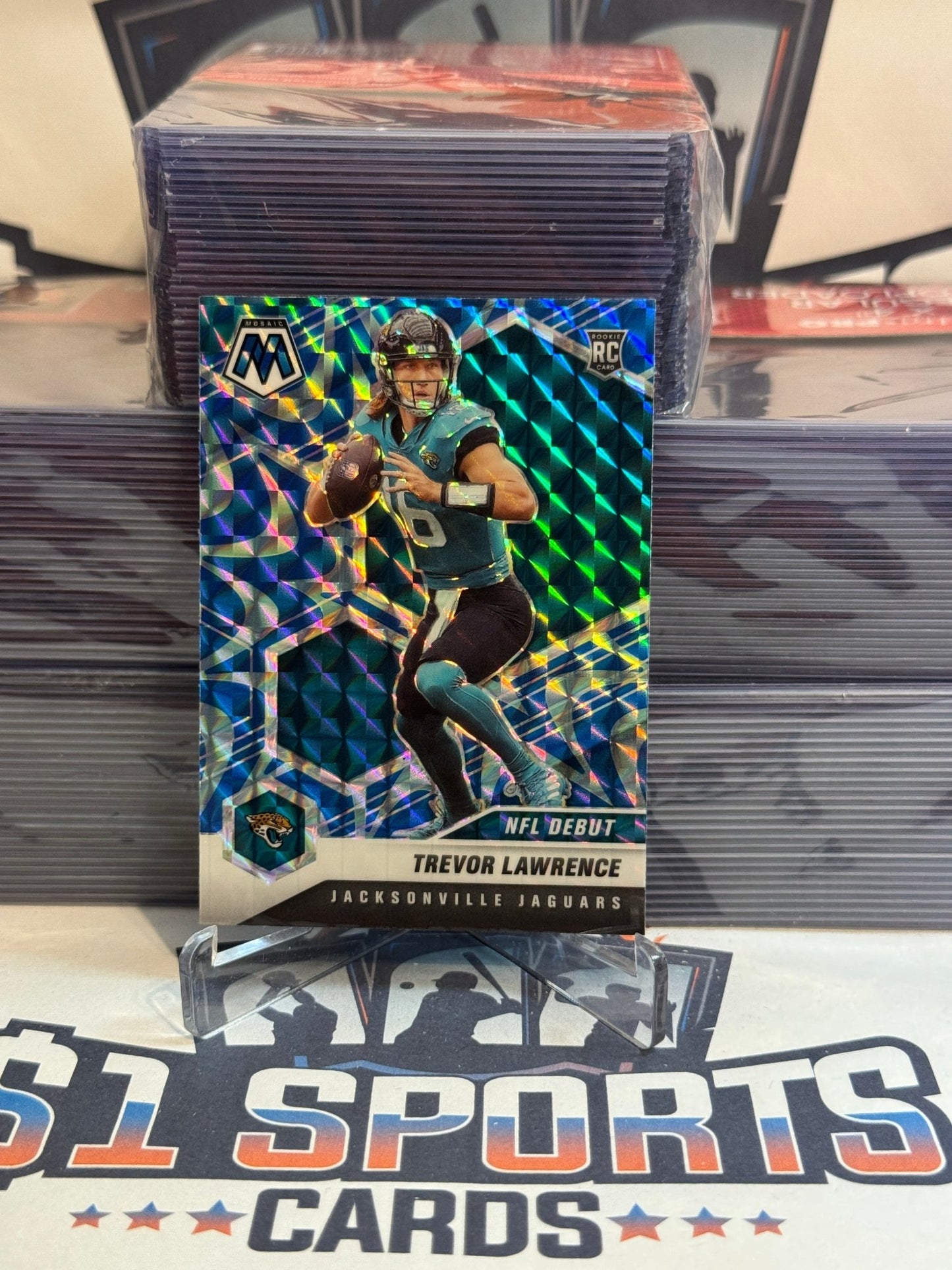 2021 Panini Mosaic (Blue Reactive Prizm, NFL Debut) Trevor Lawrence Rookie #241