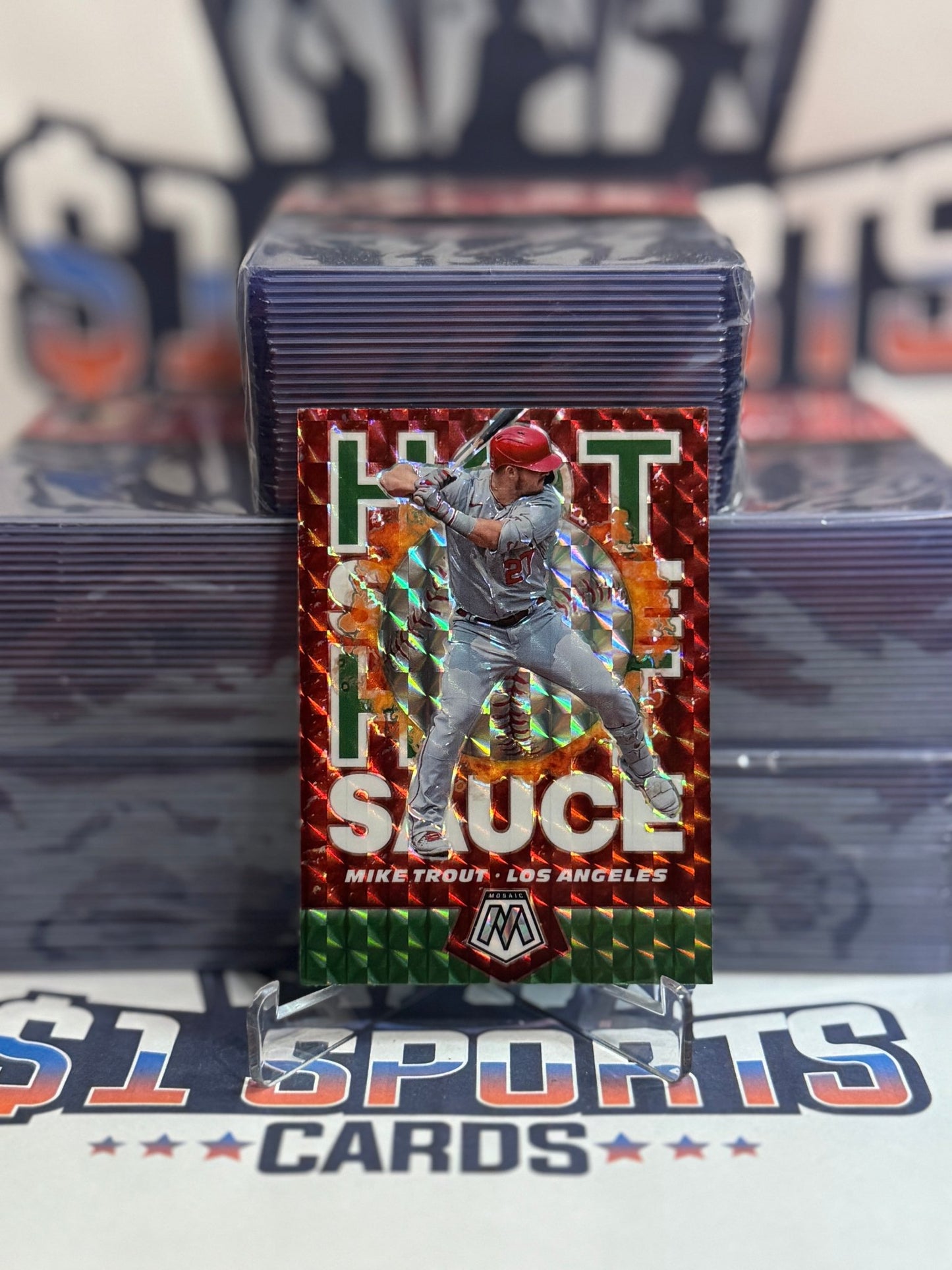 2021 Panini Mosaic (Green Prizm, Hot Stars) Mike Trout #HS1