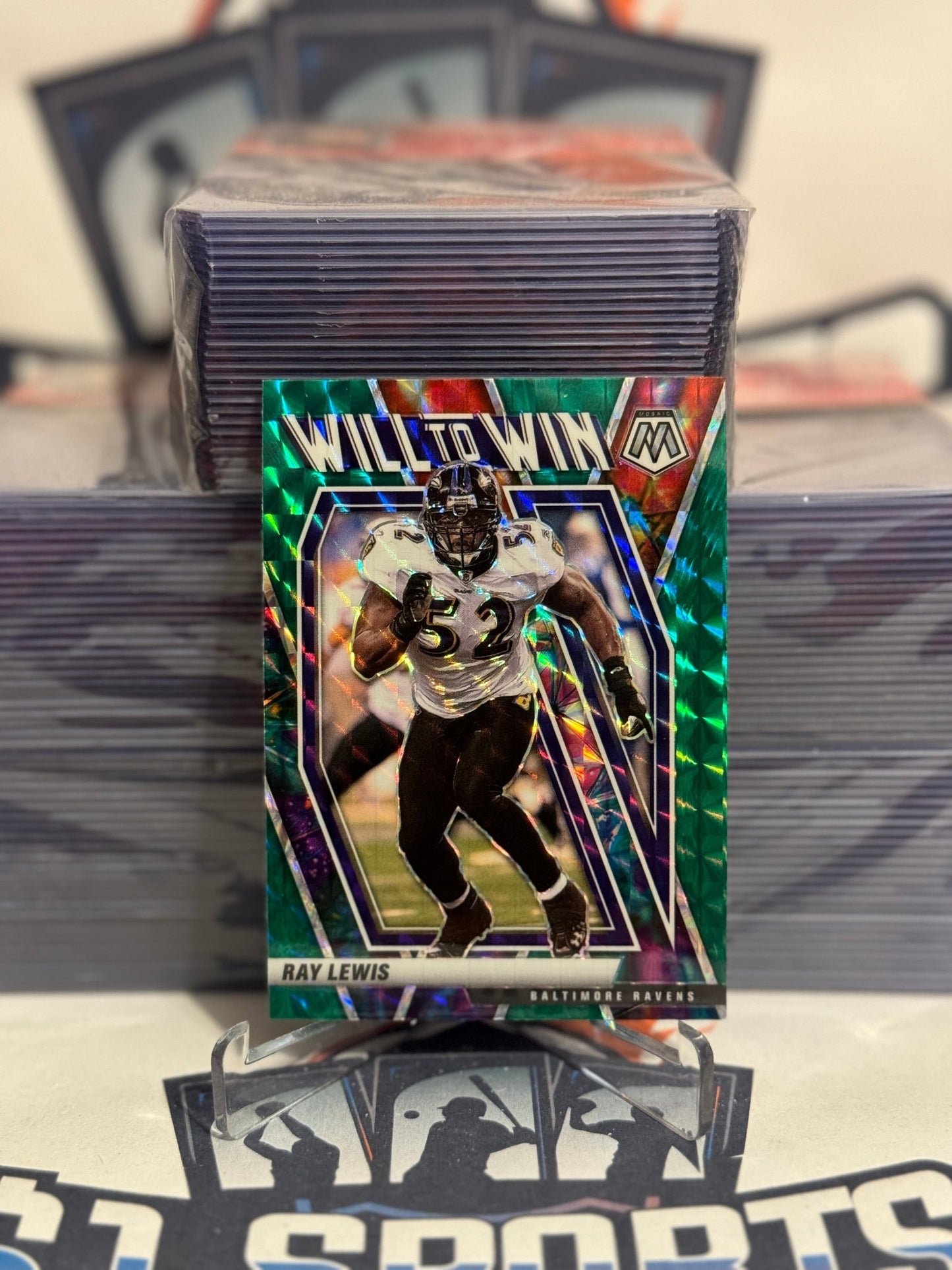 2021 Panini Mosaic (Green Prizm, Will to Win) Ray Lewis #WW-17