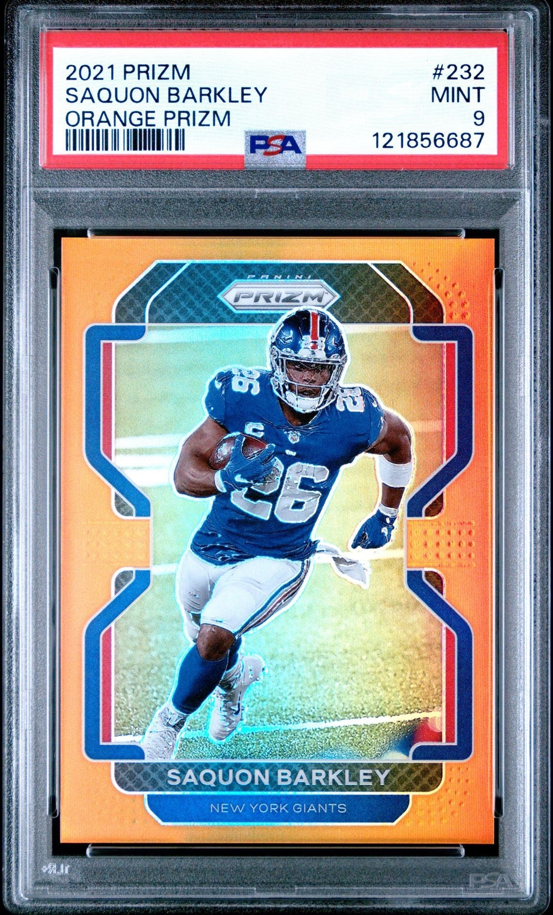 2021 Panini Prizm (Orange Prizm 180/249) Saquon Barkley 232 - PSA 9