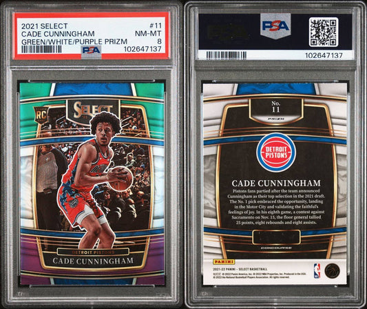 2021 Panini Select (Green White Purple Prizm) Cade Cunningham Rookie - PSA 8 (Pop 5)