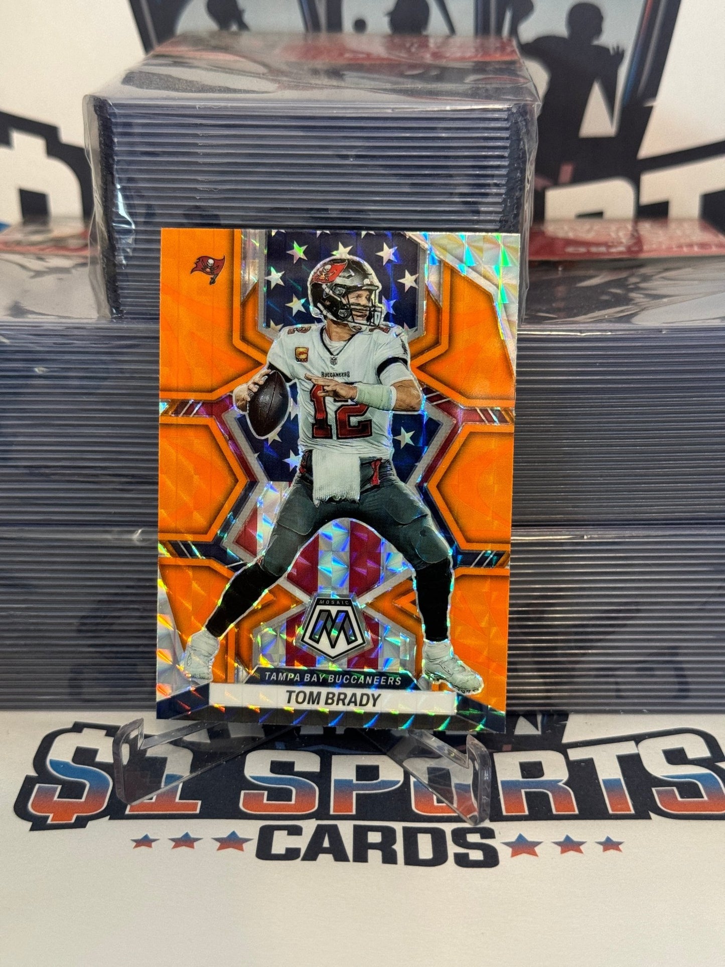 2022 Panini Mosaic (Orange Reactive Prizm, National Pride) Tom Brady #251
