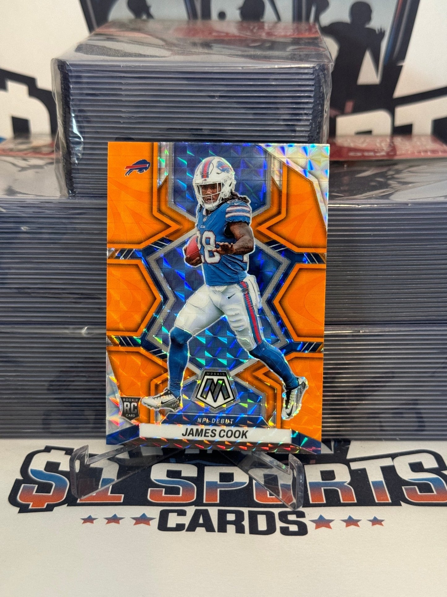 2022 Panini Mosaic (Orange Reactive Prizm, NFL Debut) James Cook Rookie #285