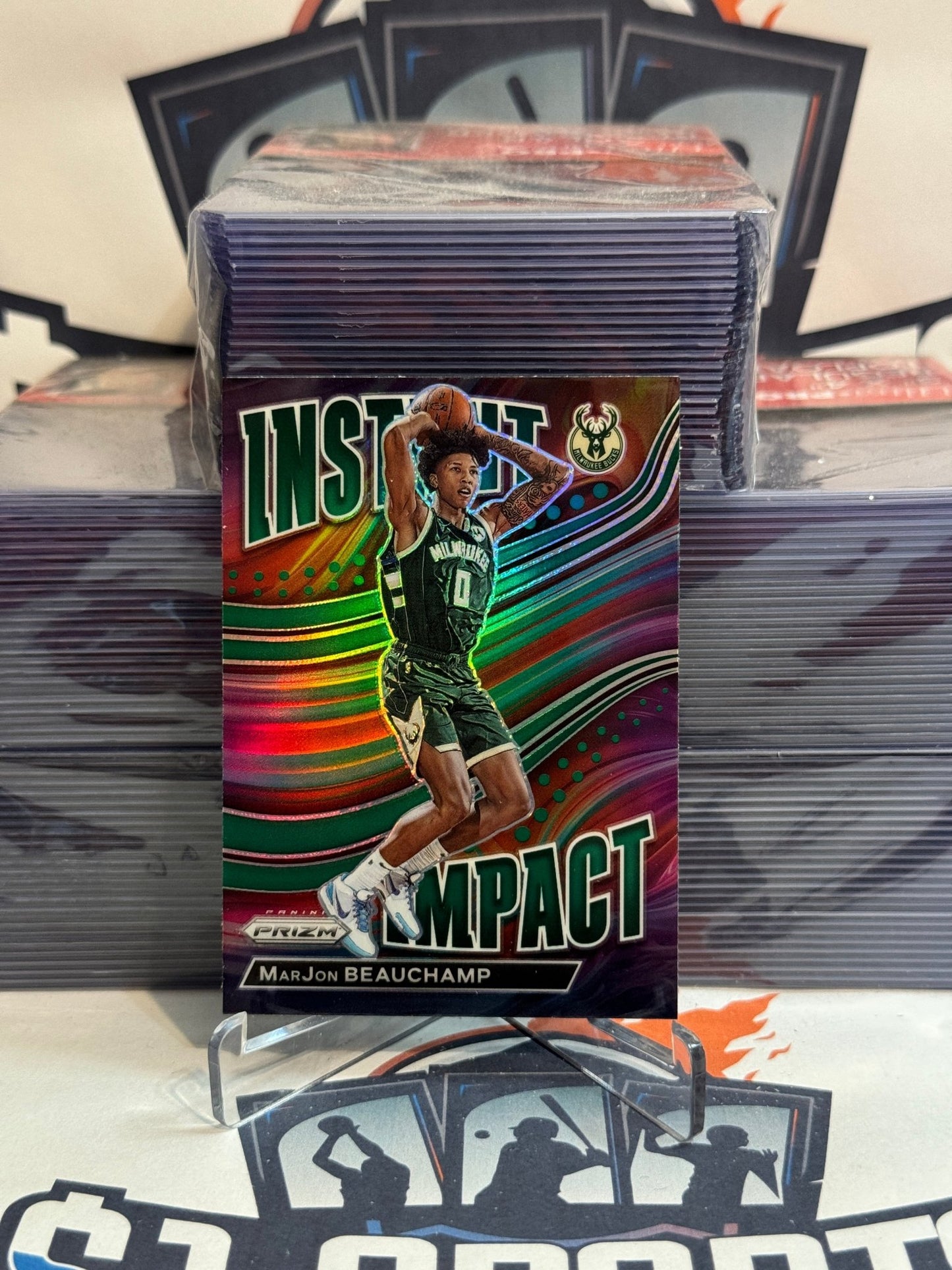 2022 Panini Prizm (Green Prizm, Instant Impact) MarJon Beauchamp Rookie #23