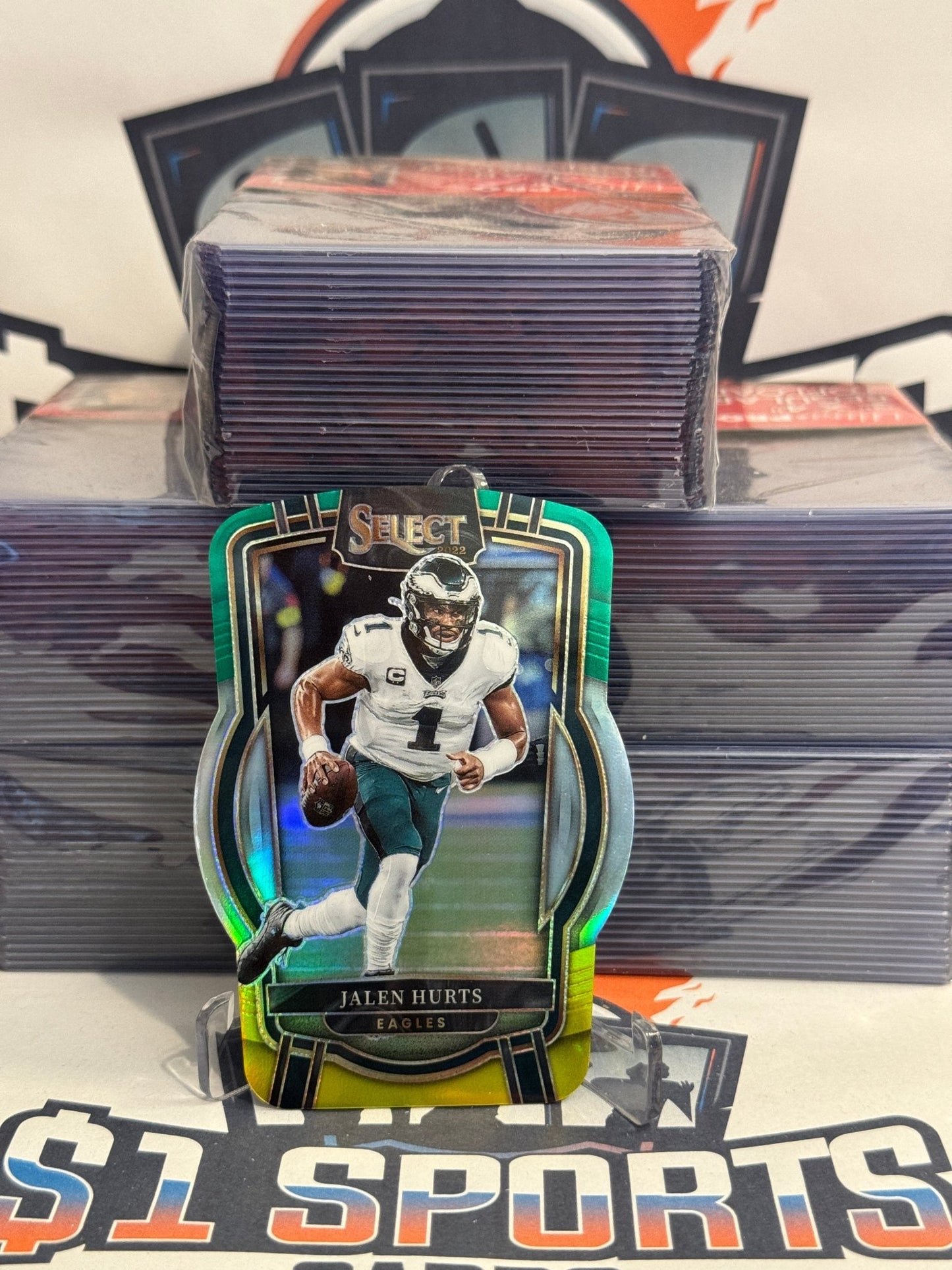 2022 Panini Select (Green White Yellow Die Cut Prizm, Club Level) Jalen Hurts #219