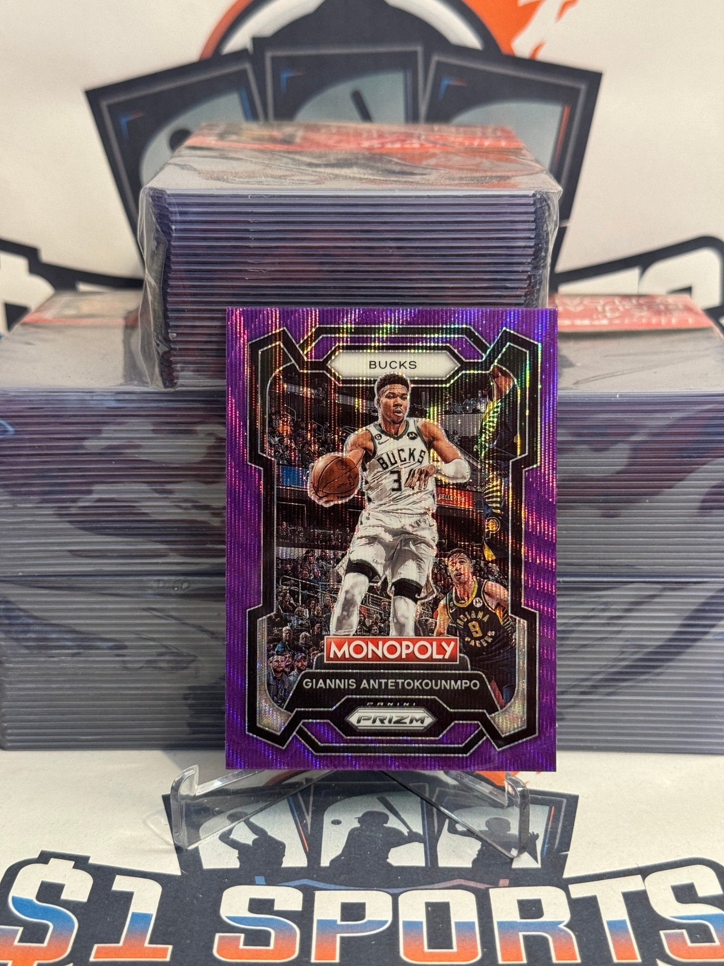 2023 Panini Prizm (Purple Wave Prizm, Monopoly) Giannis Antetokounmpo #49
