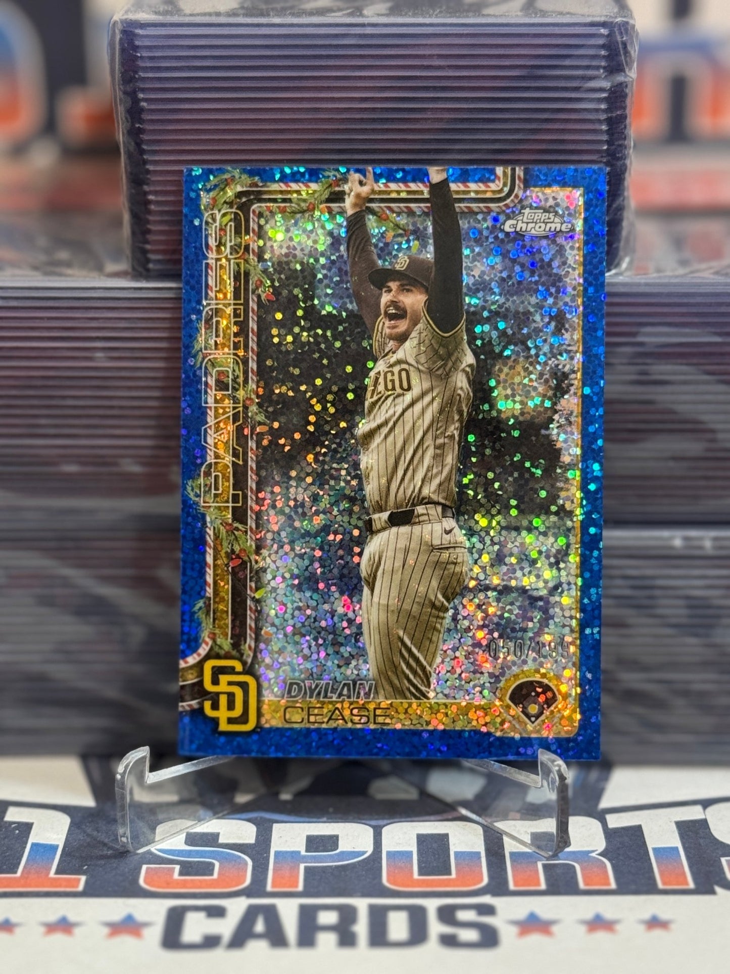 2025 Topps Holiday Chrome (Blue Sparkle Refractor 50/199) Dylan Cease HC77