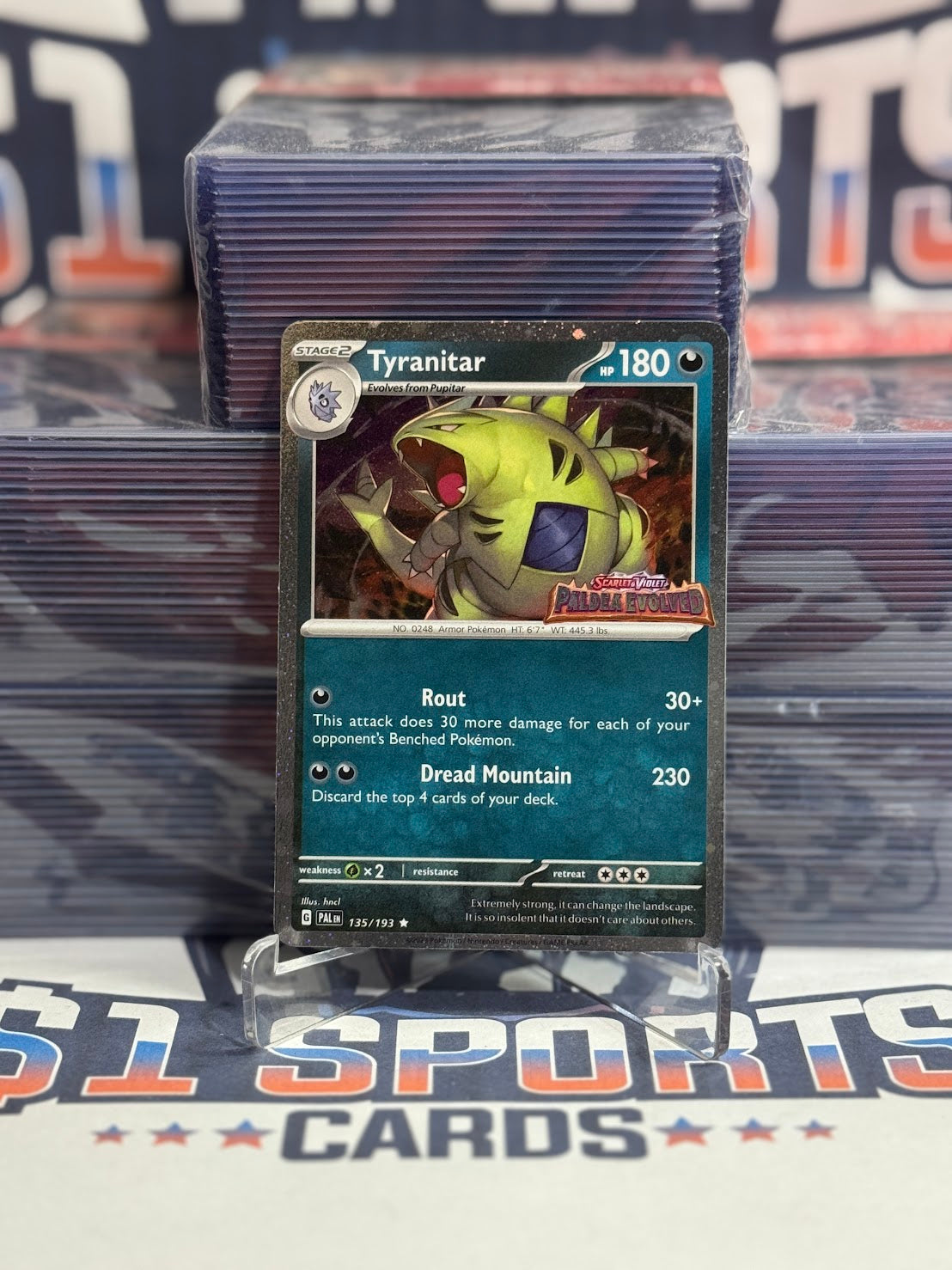 Pokemon TCG: Paldea Evolved - Tyranitar (PE Logo, Cosmos Holo, Rare) #135