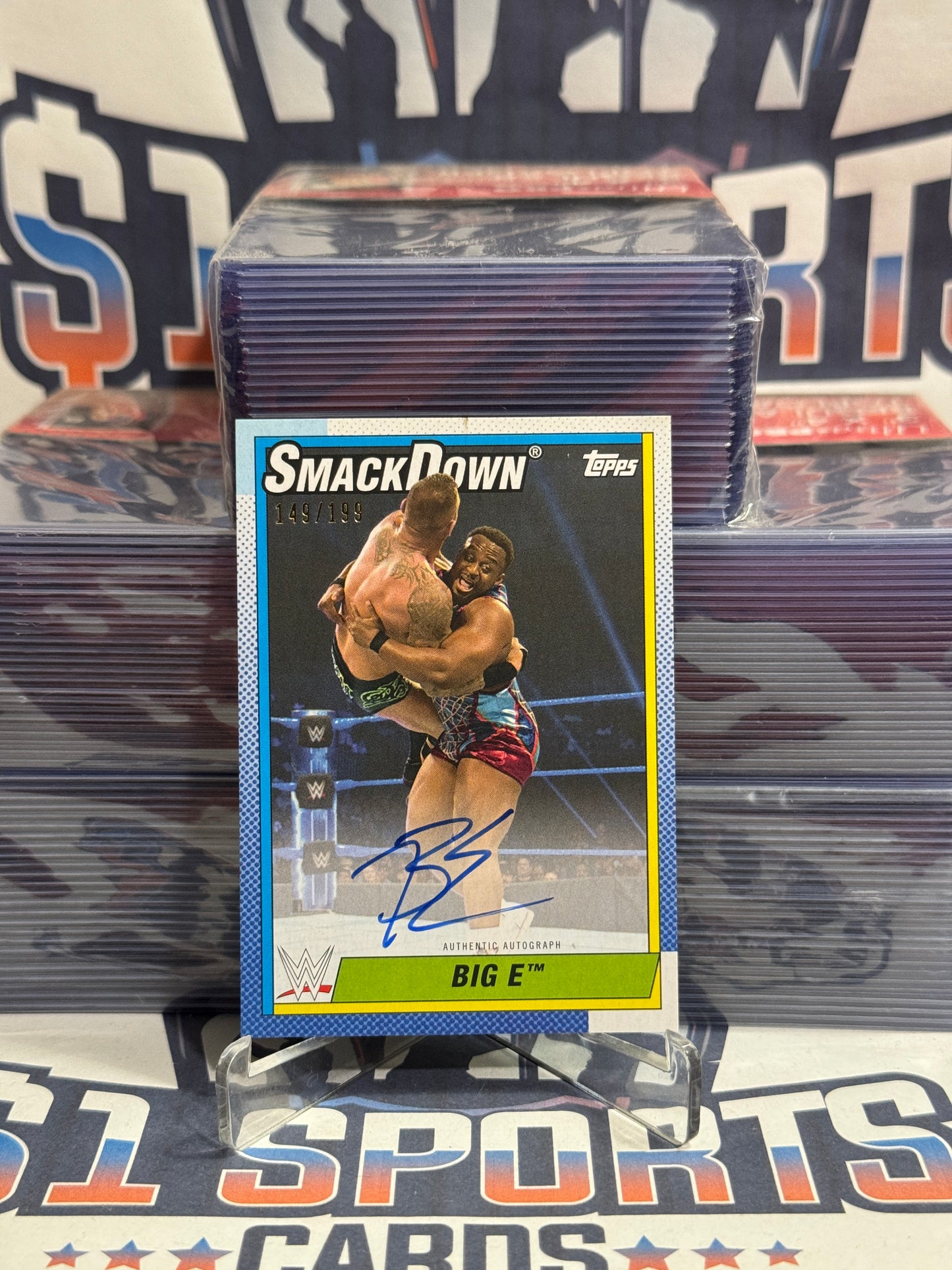 2021 Topps Heritage WWE (Blue, Auto 149/199) Big E #A-BE