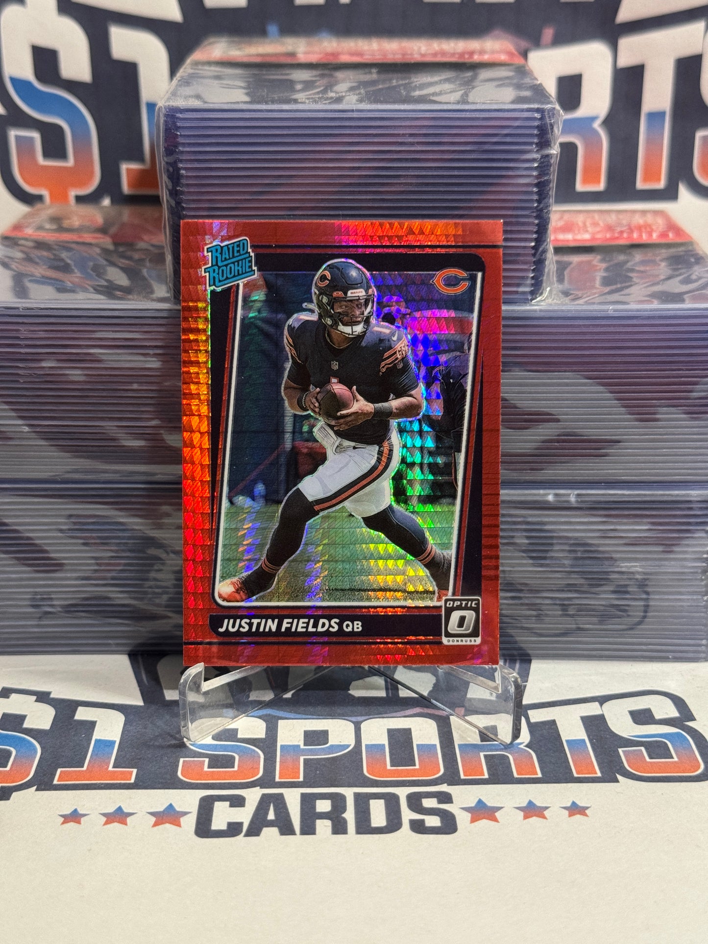 2021 Donruss Optic (Red Hyper Prizm, Rated Rookie) Justin Fields #204