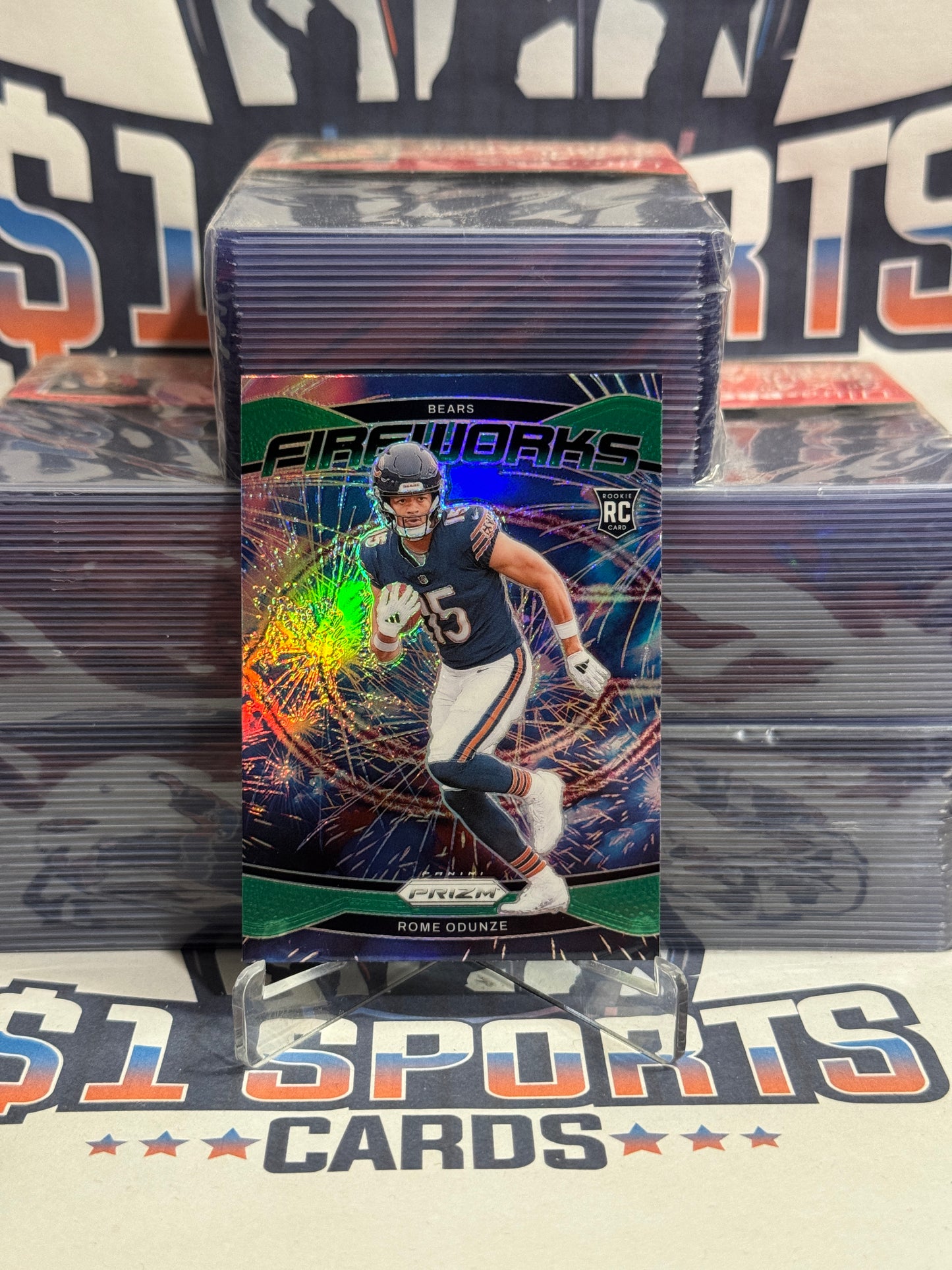 2024 Panini Prizm (Green Prizm, Fireworks) Rome Odunze Rookie #19