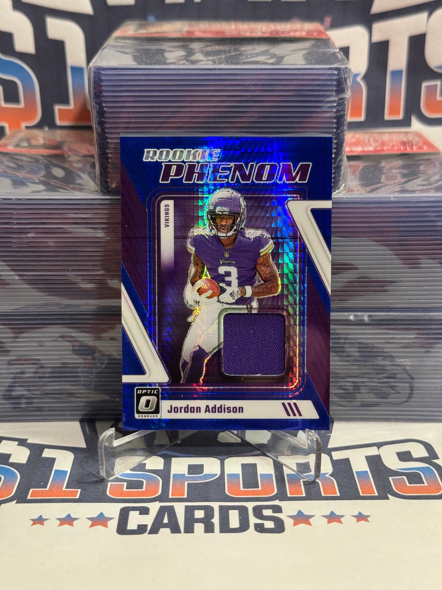 2023 Donruss Optic (Hyper Blue Prizm, Rookie Phenom Relic) Jordan Addison #RP-JA