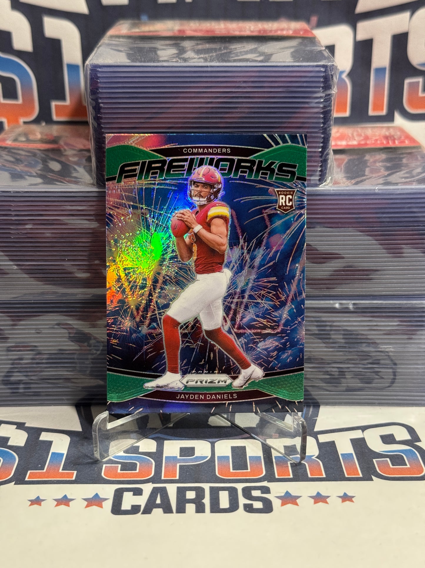 2024 Panini Prizm (Green Prizm, Fireworks) Jayden Daniels Rookie #24