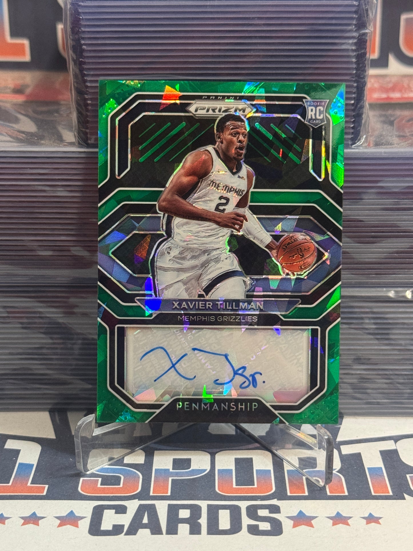 2020 Panini Prizm (Green Ice Prizm, Penmanship Auto 10/16) Xavier Tillman Rookie #RP-XTM