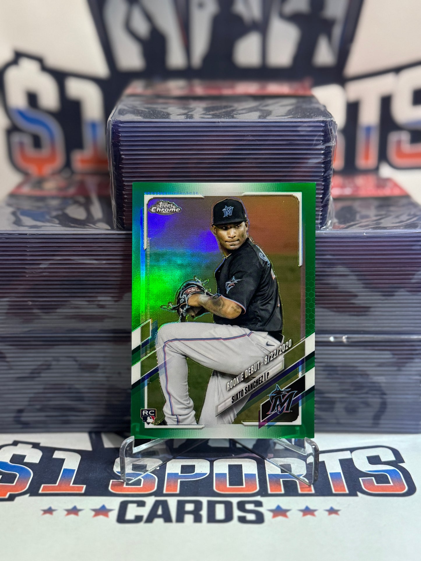 2021 Topps Chrome Update (Green Refractor, MLB Debut 14/75) Sixto Sanchez Rookie #USC90