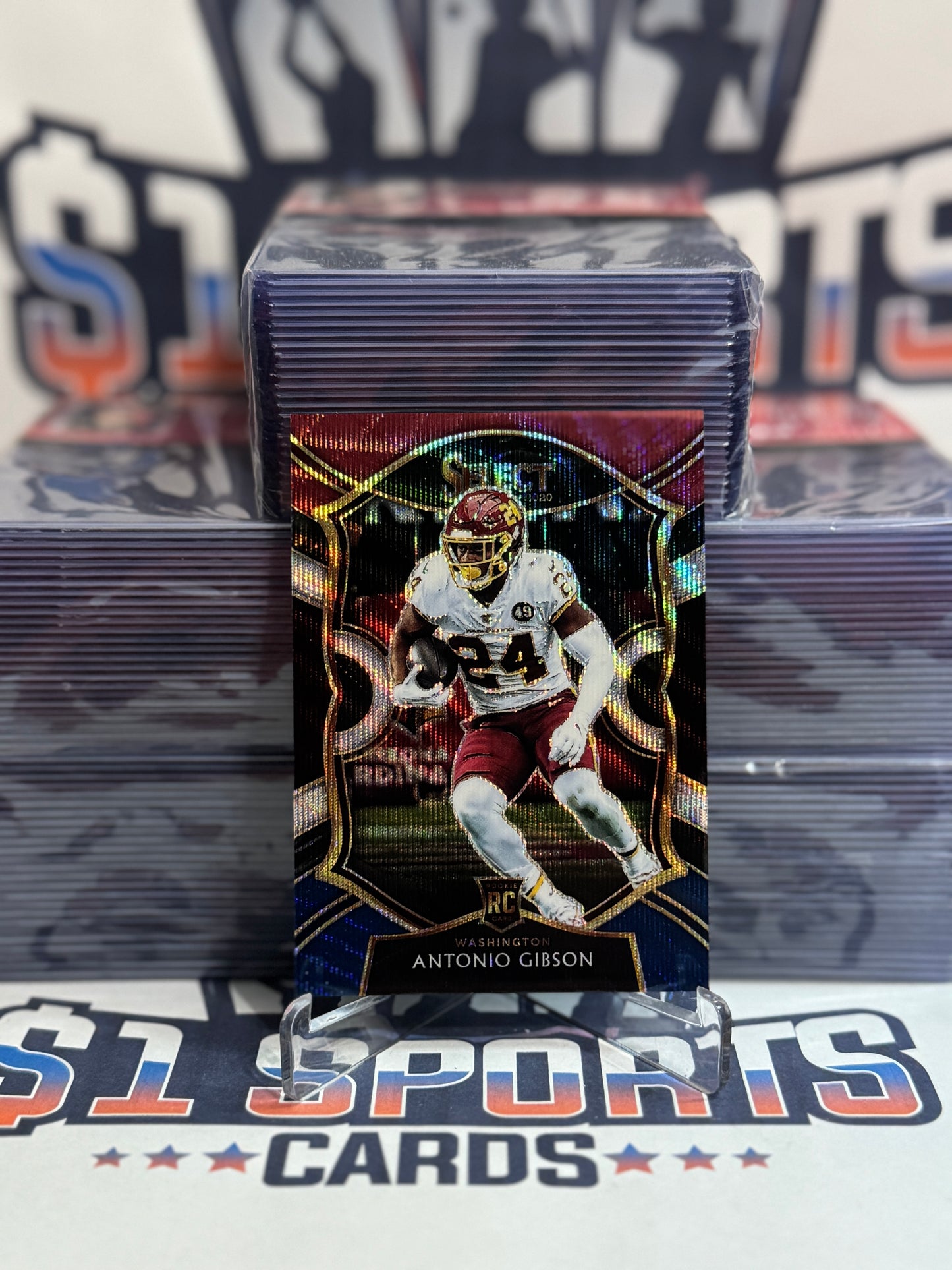 2020 Panini Prizm (Red White Blue Shimmer Prizm 33/199) Antonio Gibson Rookie #72