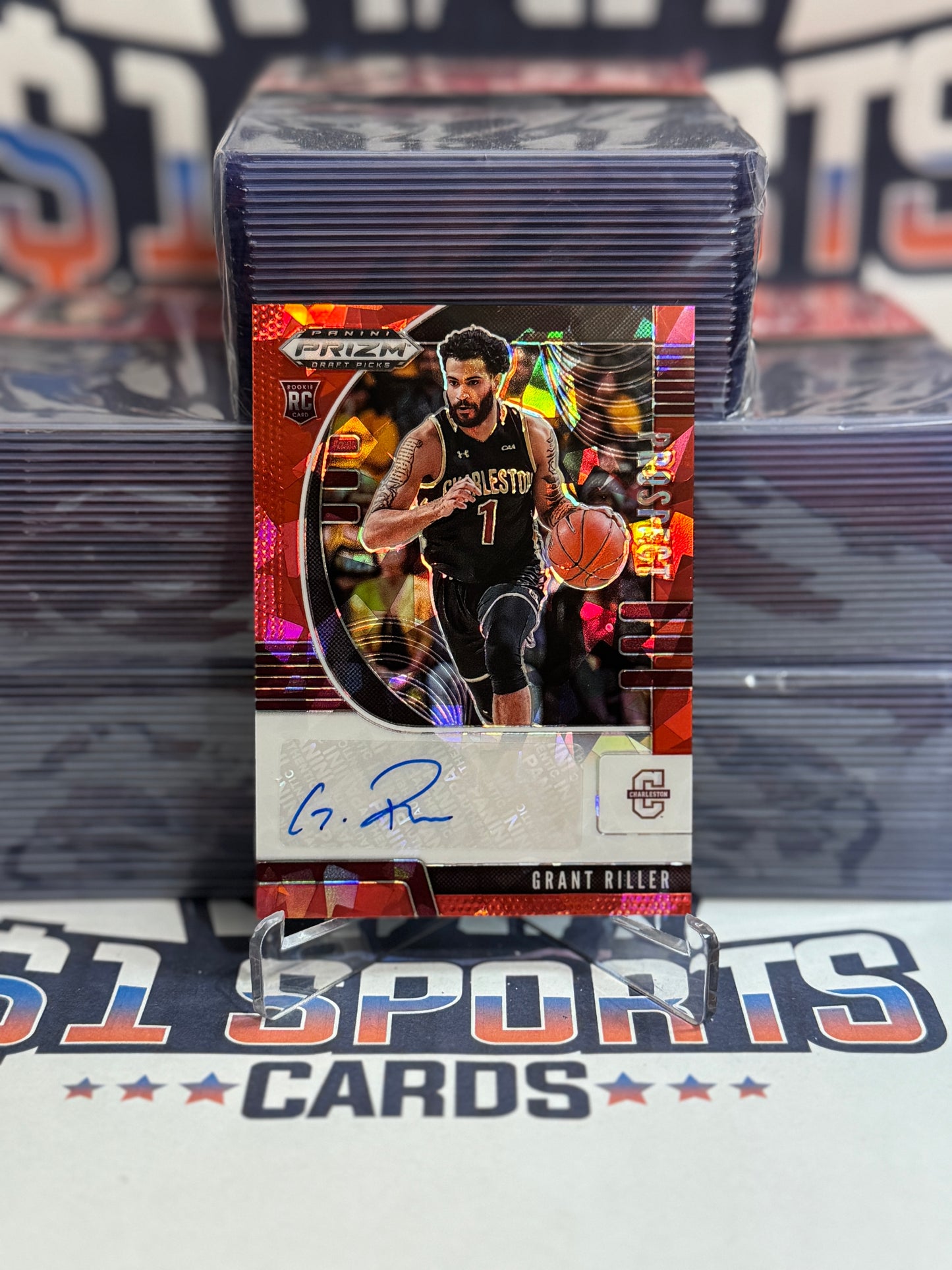 2020 Panini Prizm Draft Picks (Red Ice Prizm Auto) Grant Riller Rookie #PA-GR