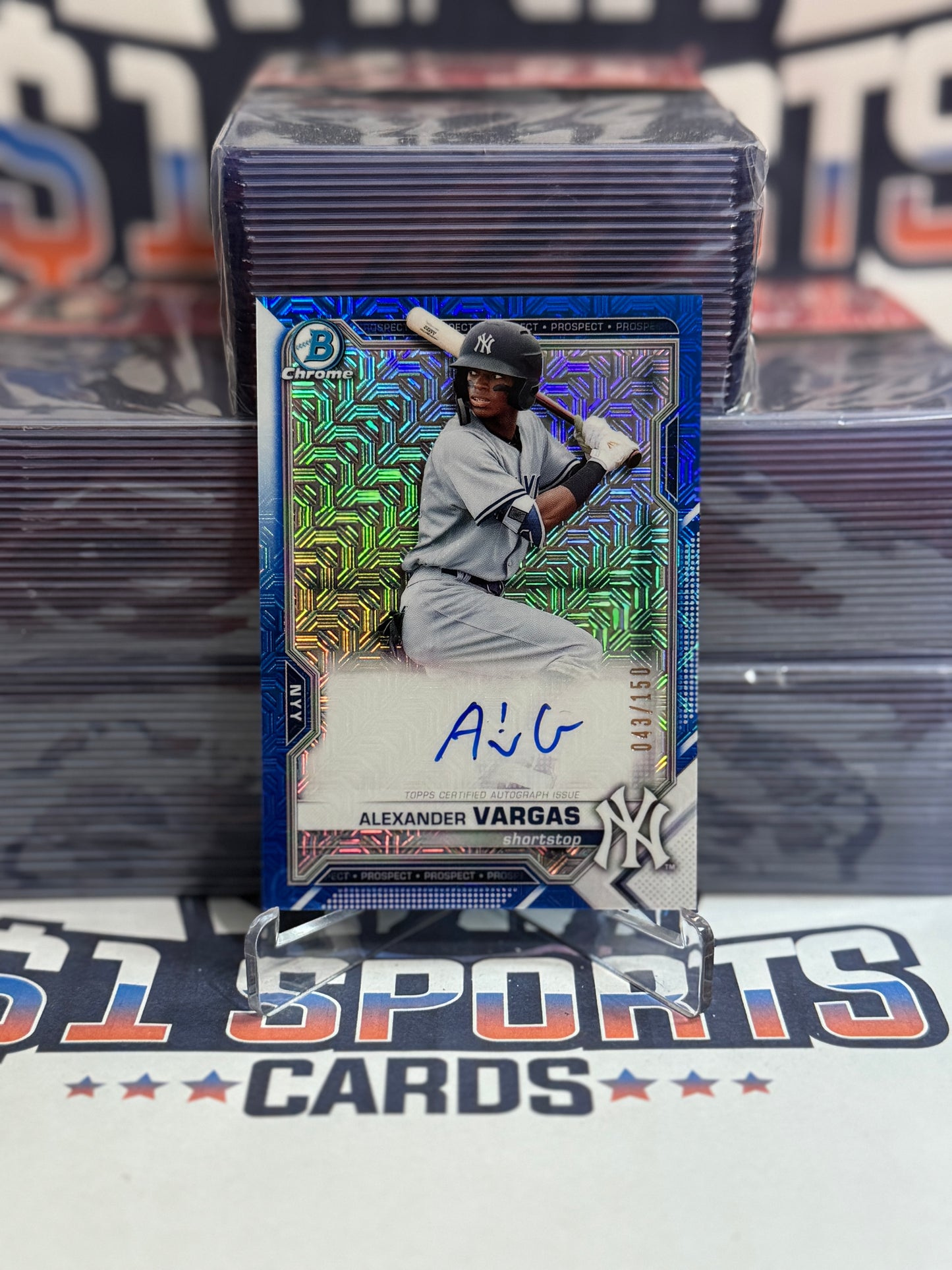 2021 Bowman Chrome Prospects (Blue Mojo Refractor, Auto 143/150) Alexander Vargas #BMA-AVA