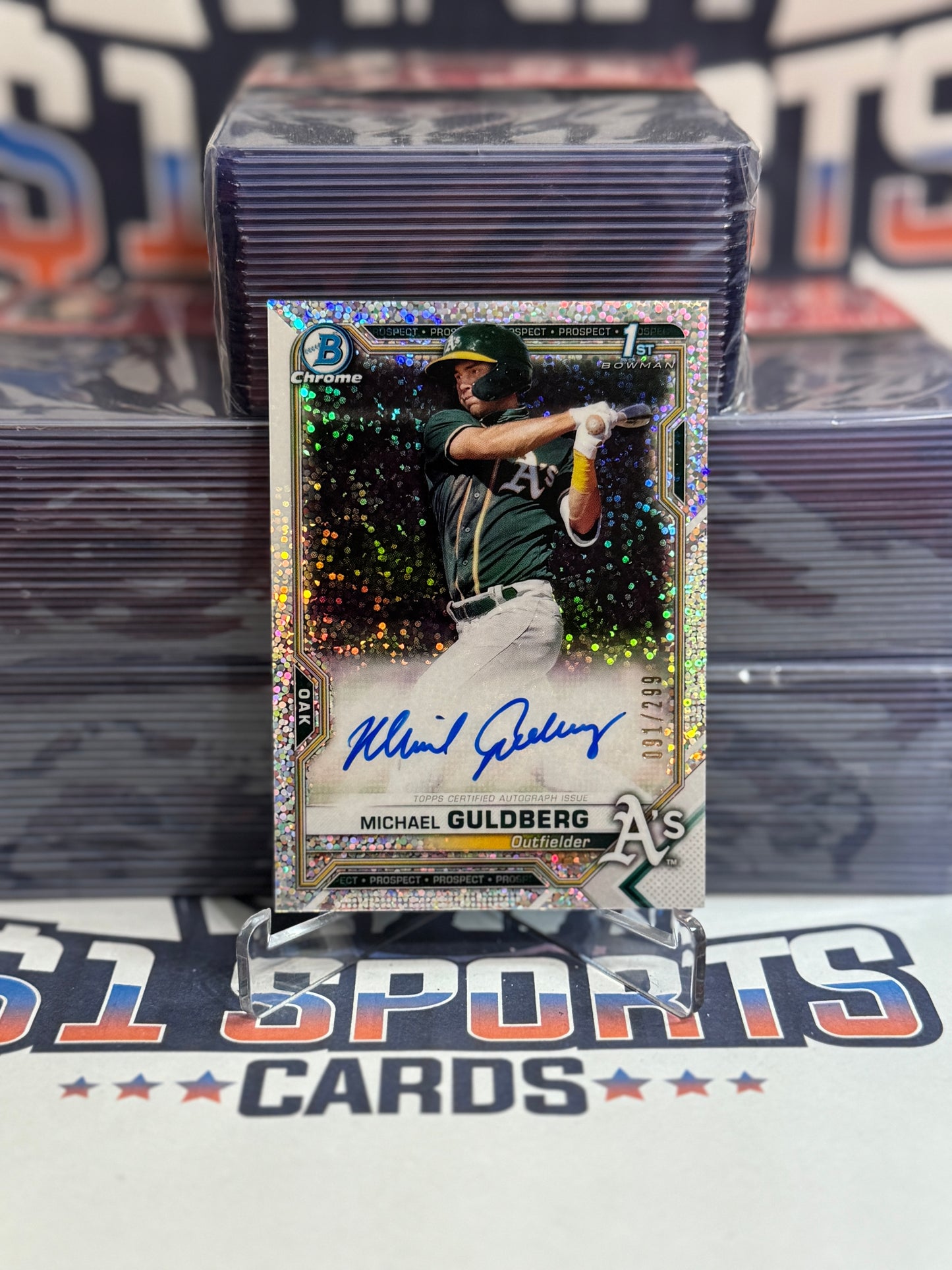 2021 Bowman Chrome Prospects (Sparkle Refractor, 1st Bowman Auto 91/299) Michael Guldberg #CPA-MG