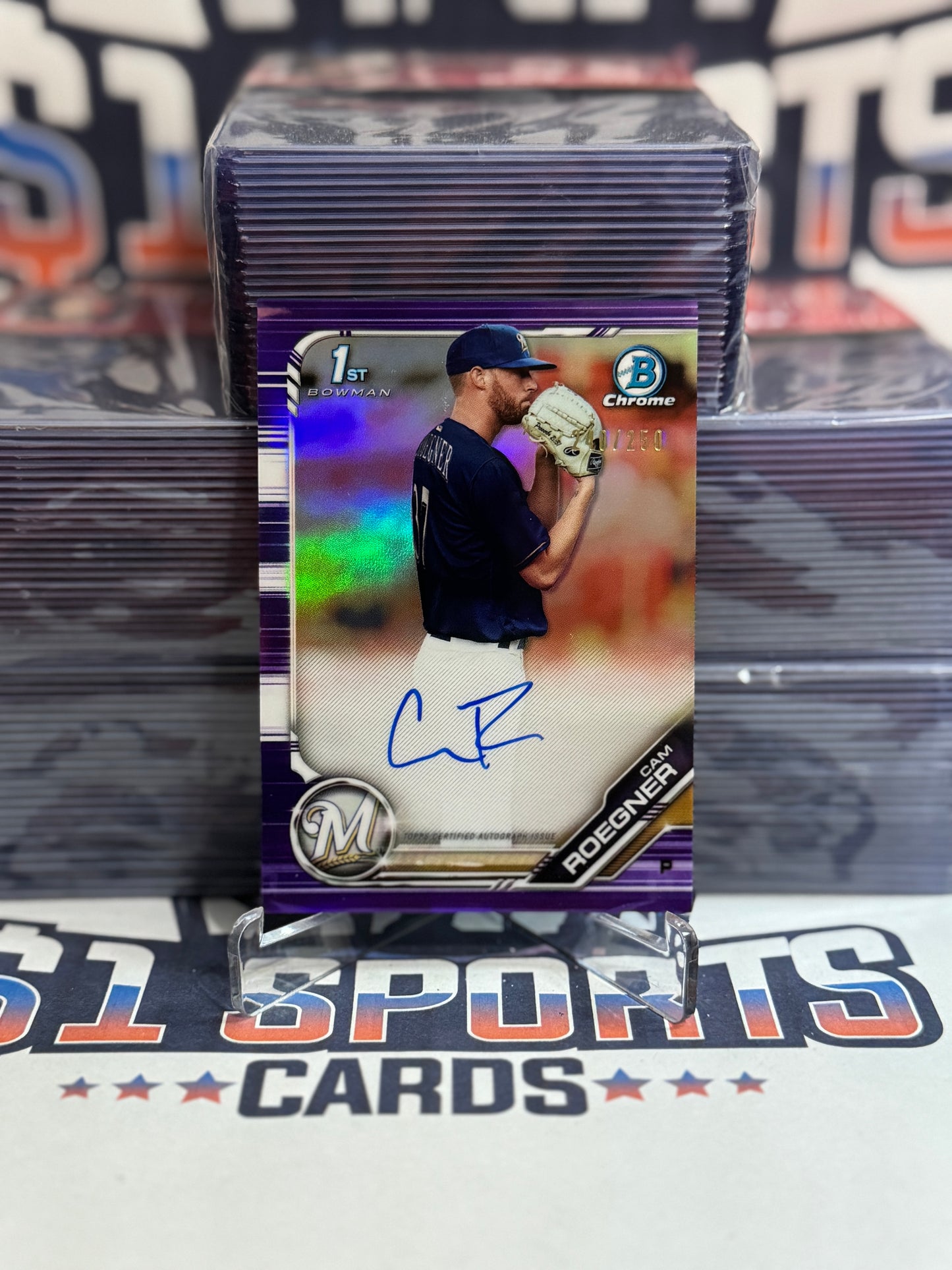 2019 Bowman Chrome Prospects (Purple Refractor, 1st Bowman Auto 240/250) Cam Roegner #CPA-CR