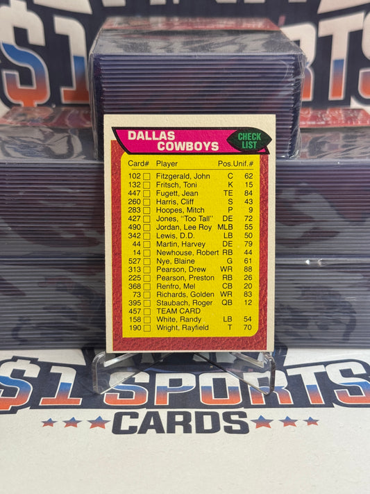 1976 Topps (Dallas Cowboys Checklist & Leaders) Roger Staubach, Calvin Hill, Drew Pearson #457