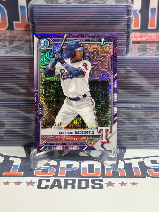 2021 Bowman Chrome Prospects (Purple Mojo Refractor, 1st Bowman 109/250) Maximo Acosta #BCP-7