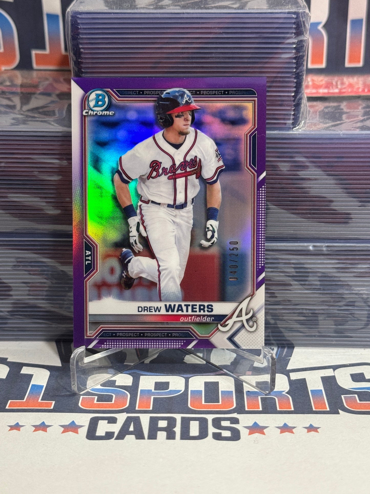 2021 Bowman Chrome Prospects (Purple Refractor 40/240) Drew Waters #BCP-160