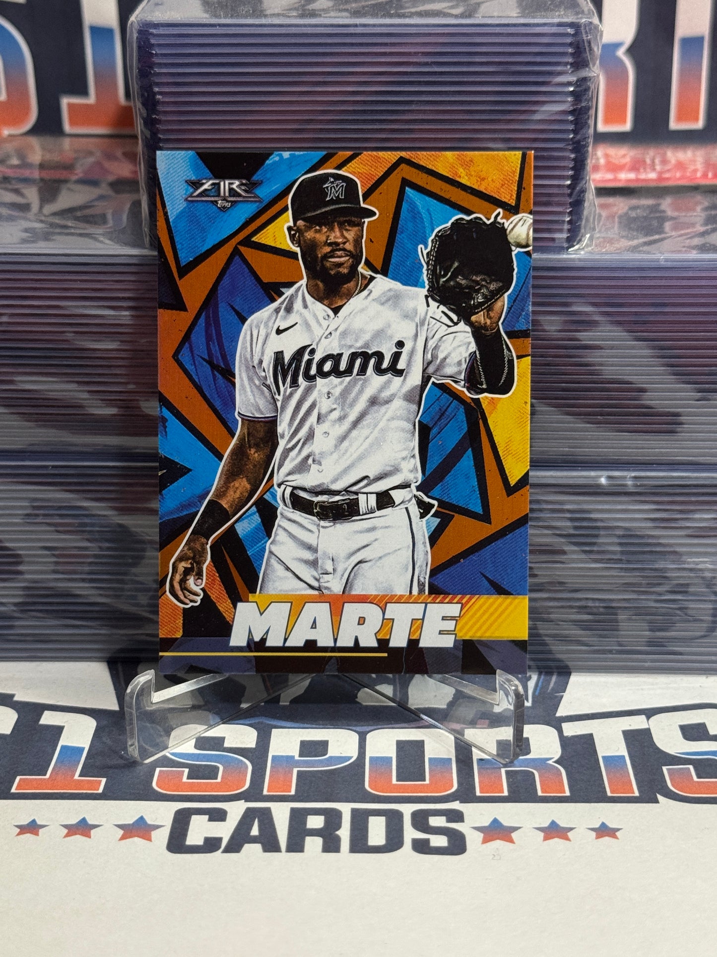 2021 Topps Fire (Orange 187/299) Starling Marte #102