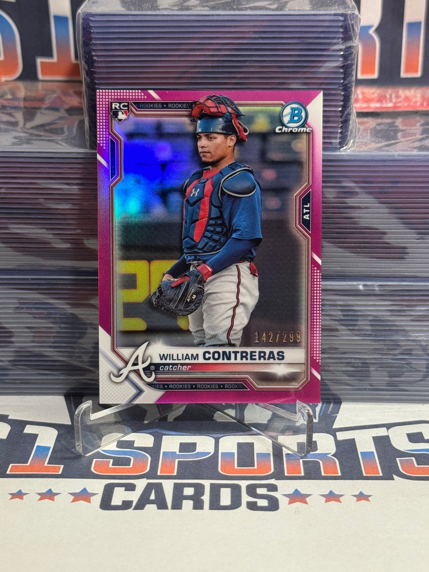 2021 Bowman Chrome (Fuscia Refractor 142/299) William Contreras Rookie #38
