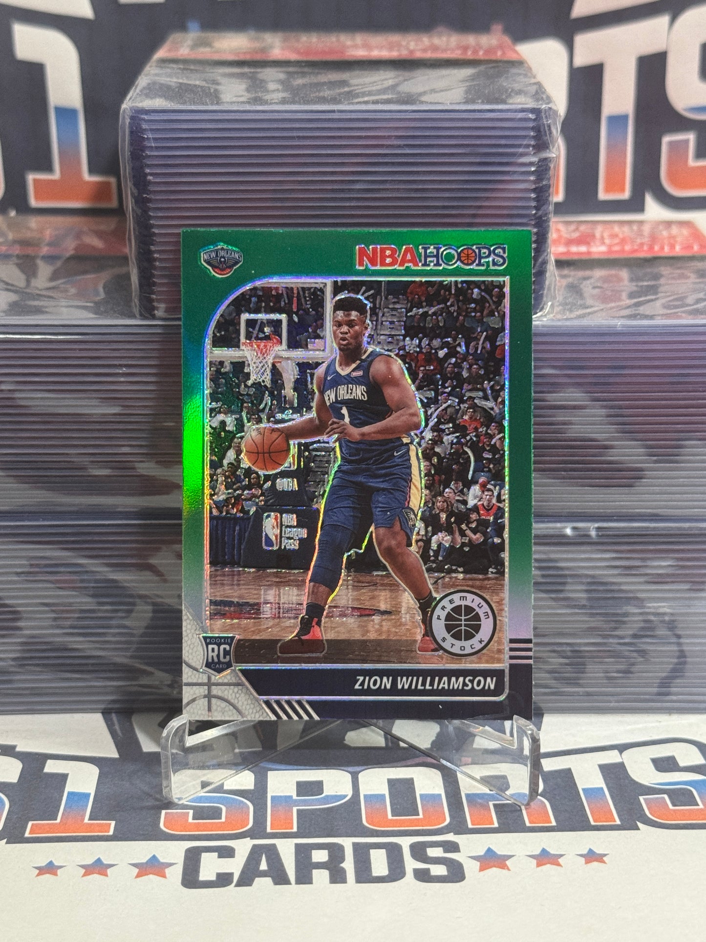 2019 Hoops Premium Stock (Green Prizm) Zion Williamson Rookie #258