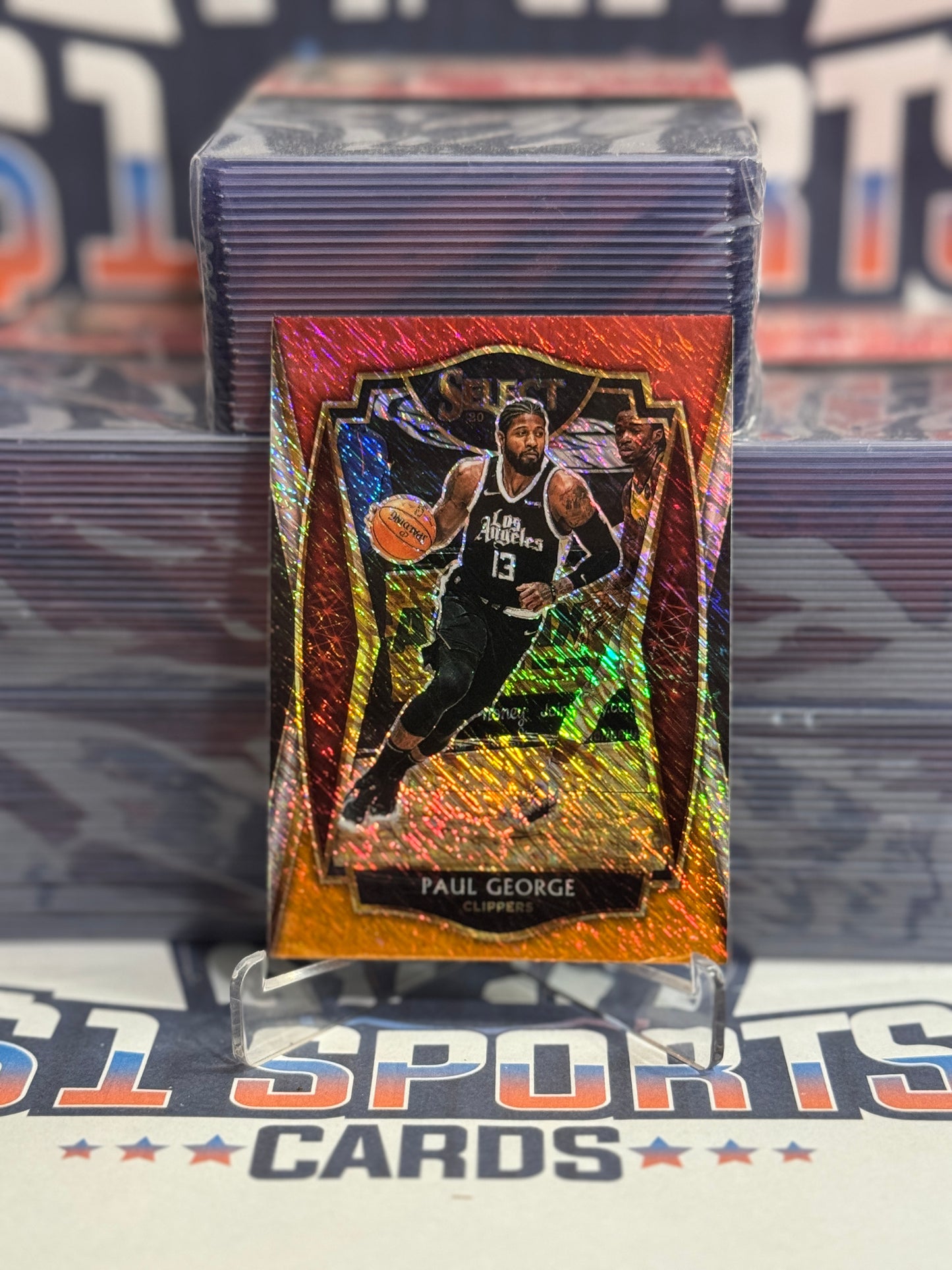 2020 Panini Select (Red White Orange Shimmer Prizm) Paul George #156