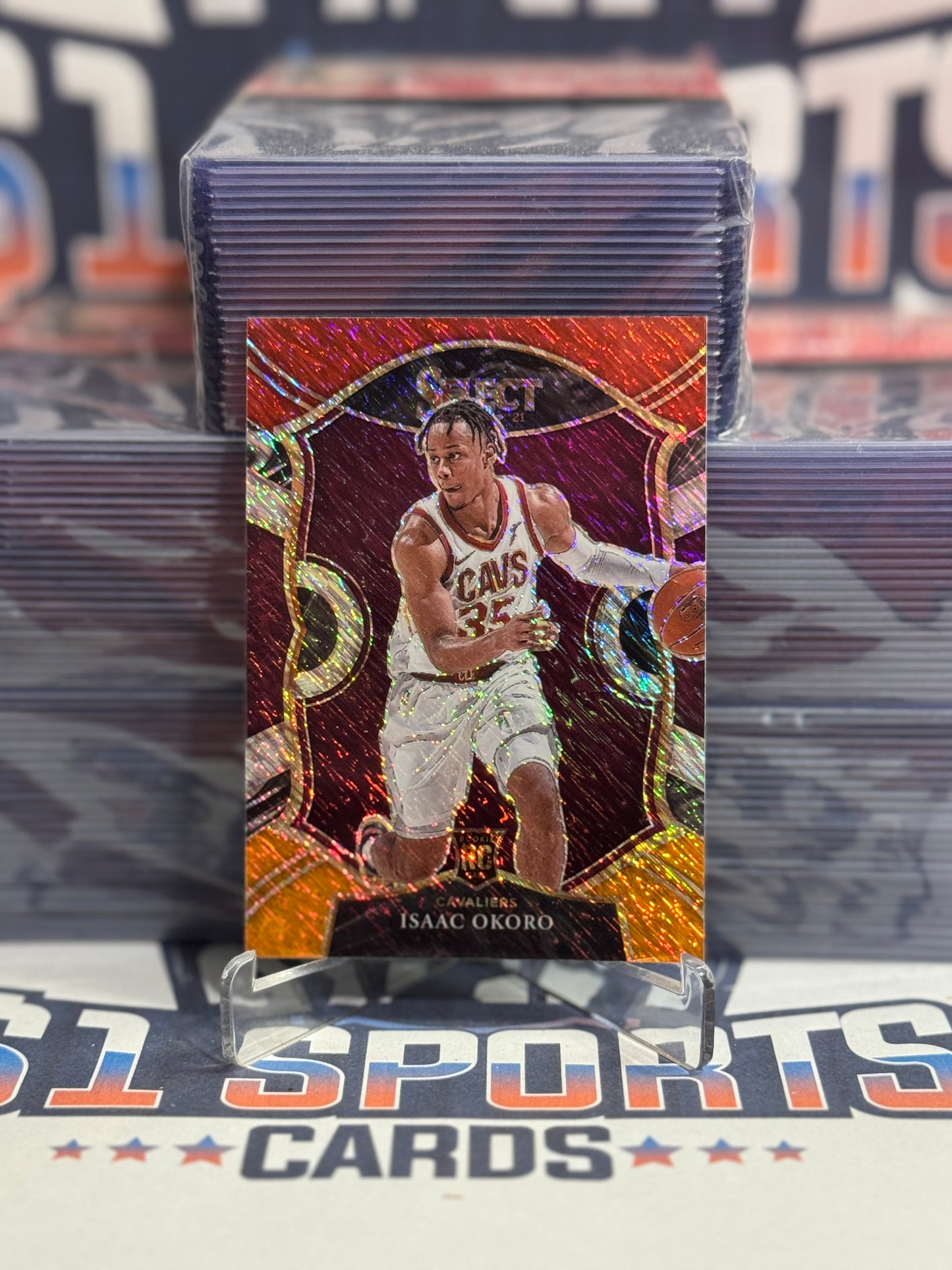 2020 Panini Select (Red White Orange Shimmer Prizm) Isaac Okoro Rookie #65