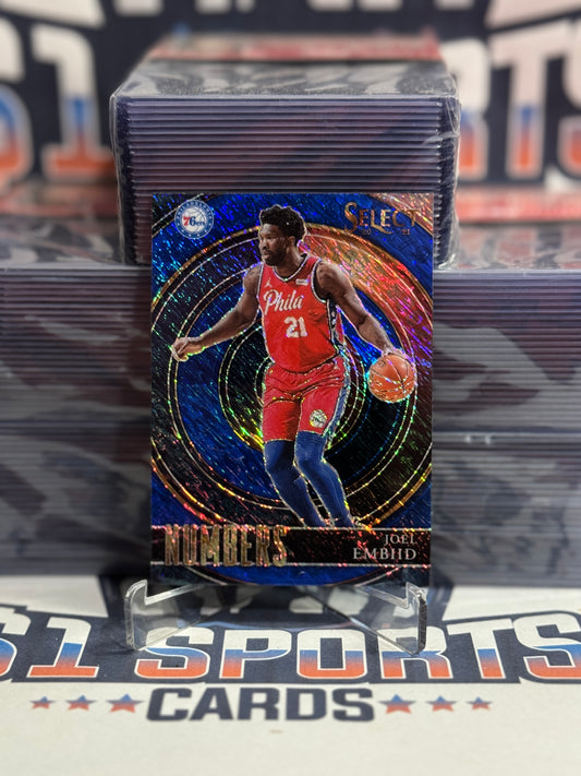 2020 Panini Select (Blue Shimmer Prizm, Numbers) Joel Embiid #21
