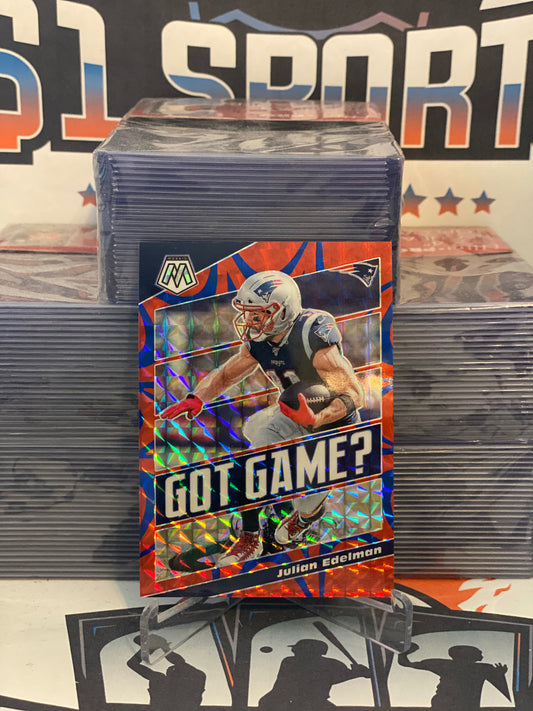 2020 Panini Mosaic (Blue Reactive, Got Game? 50/99) Julian Edelman #GG11