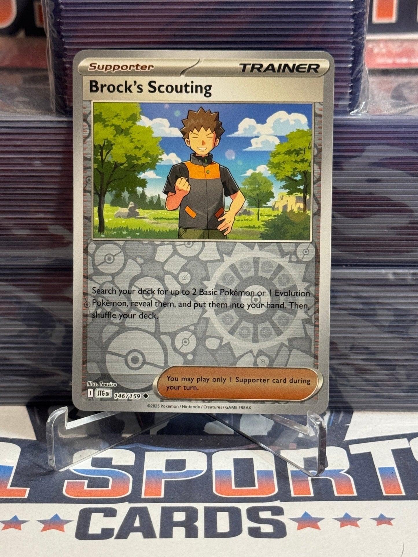 Pokemon TCG: Journey Together - Brock's Scouting (Reverse Holo, Uncommon) 146