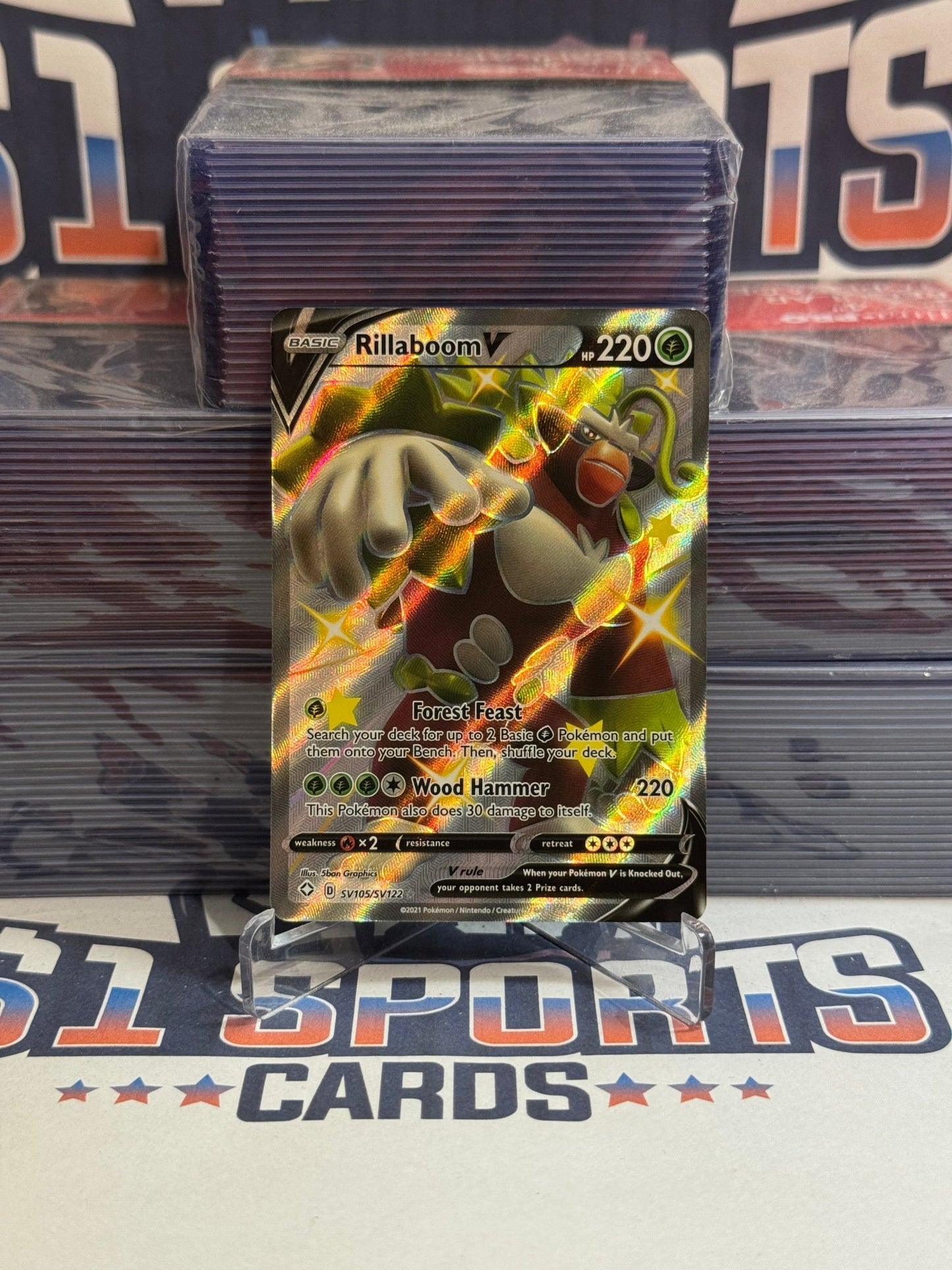 Pokemon TCG: Shining Fates: Shiny Vault - Rillaboom V (Full Art, Shiny Holo Rare) #SV105