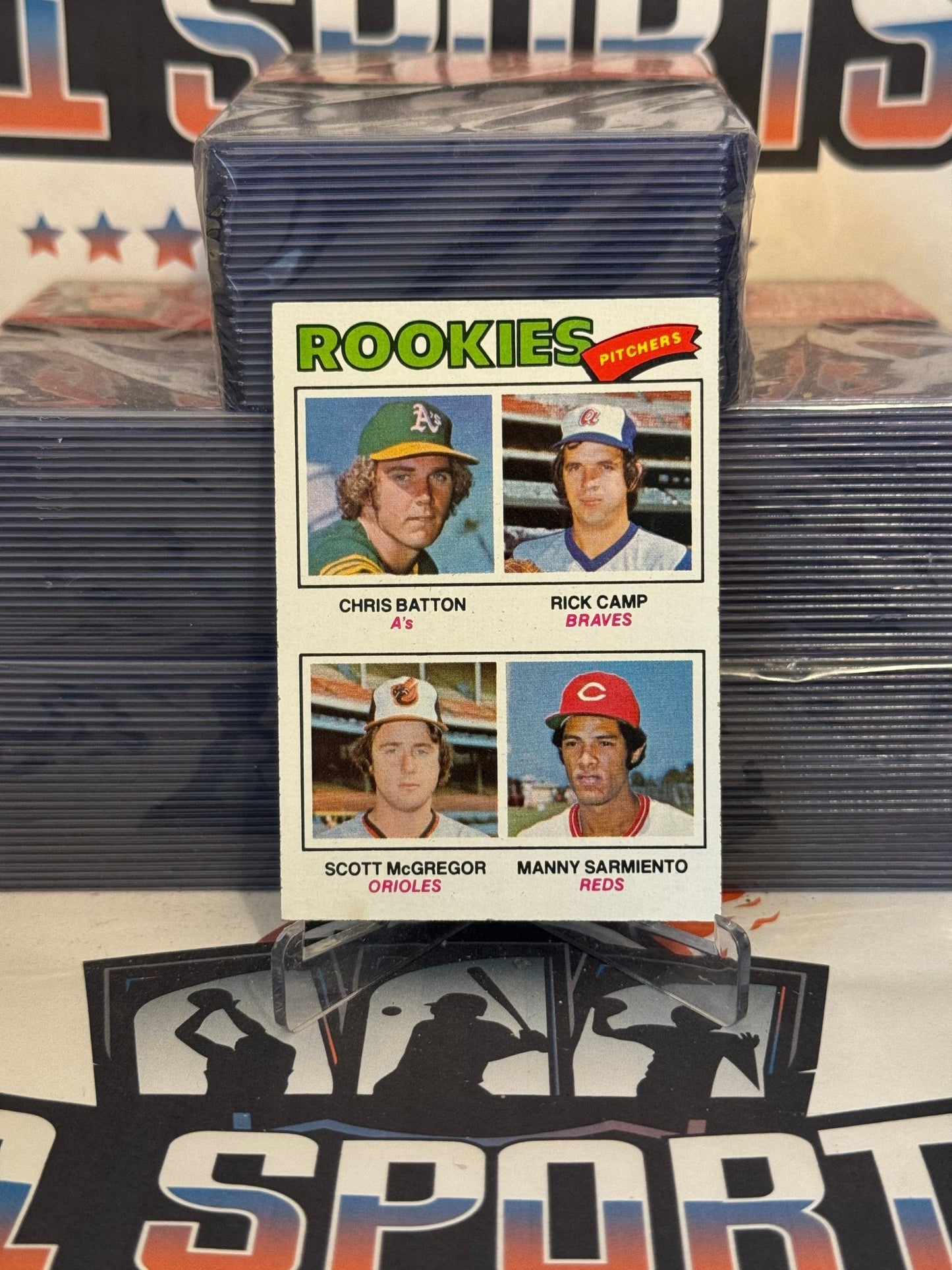 1977 Topps (Rookie Pitchers) Scott McGregor, Chris Batton, Rick Camp, Manny Sarmiento #475