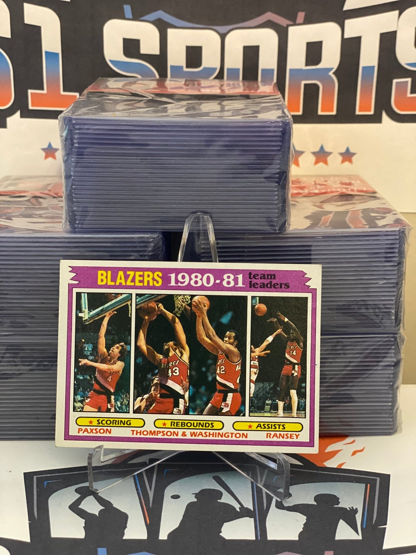 1981 Topps (Portland Trail Blazers Team Leaders) Jim Paxson, Kelvin Ransey, Mychal Thompson, Kermit Washington #61