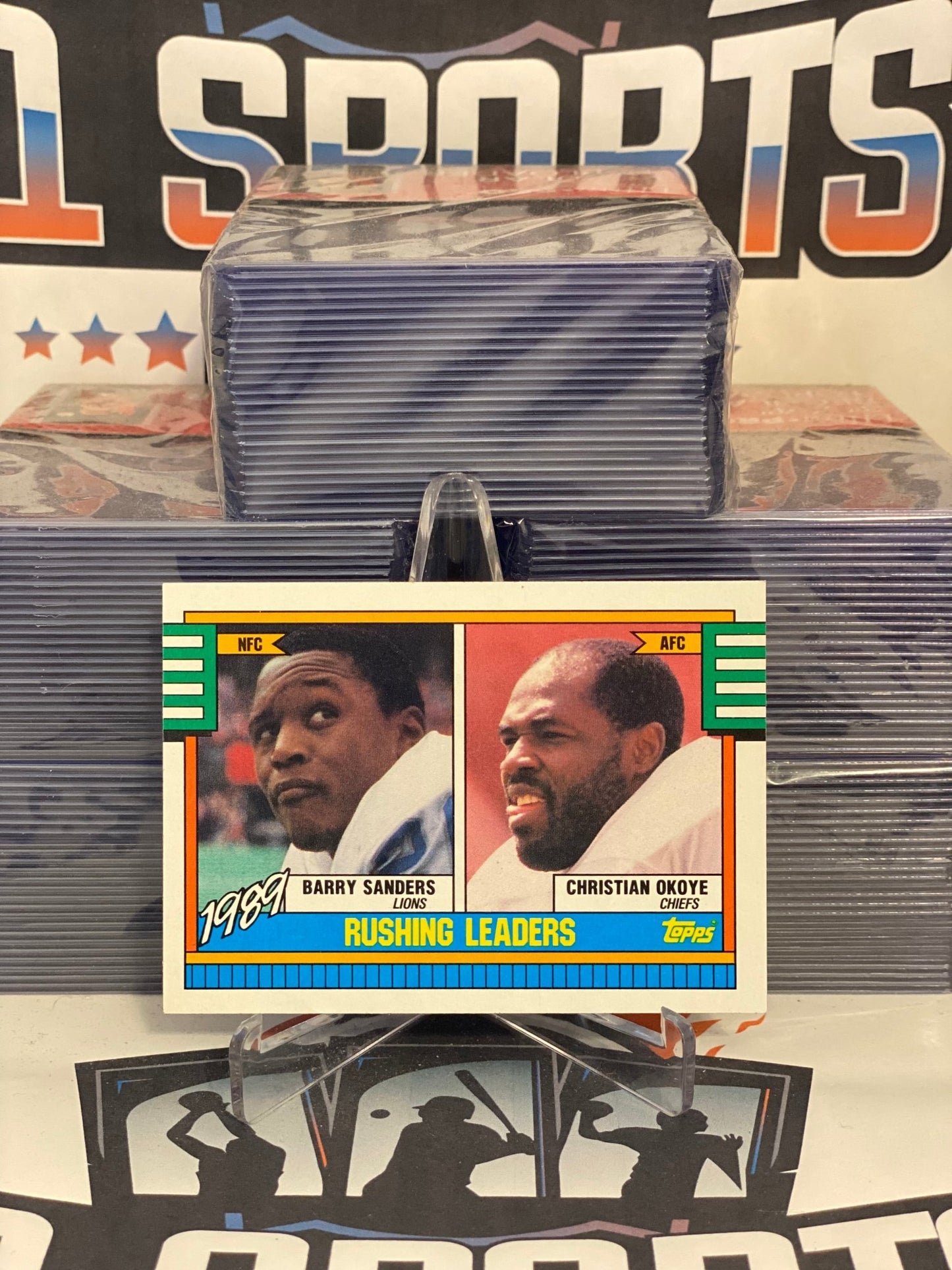 1990 Topps (Rushing Leaders) Barry Sanders & Christian Okoye #28