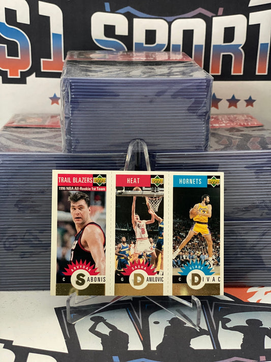 1996 Upper Deck Collector's Choice (Gold, MiniCards) Vlade Divac, Sasha Danilovic, Arvydas Sabonis #M39