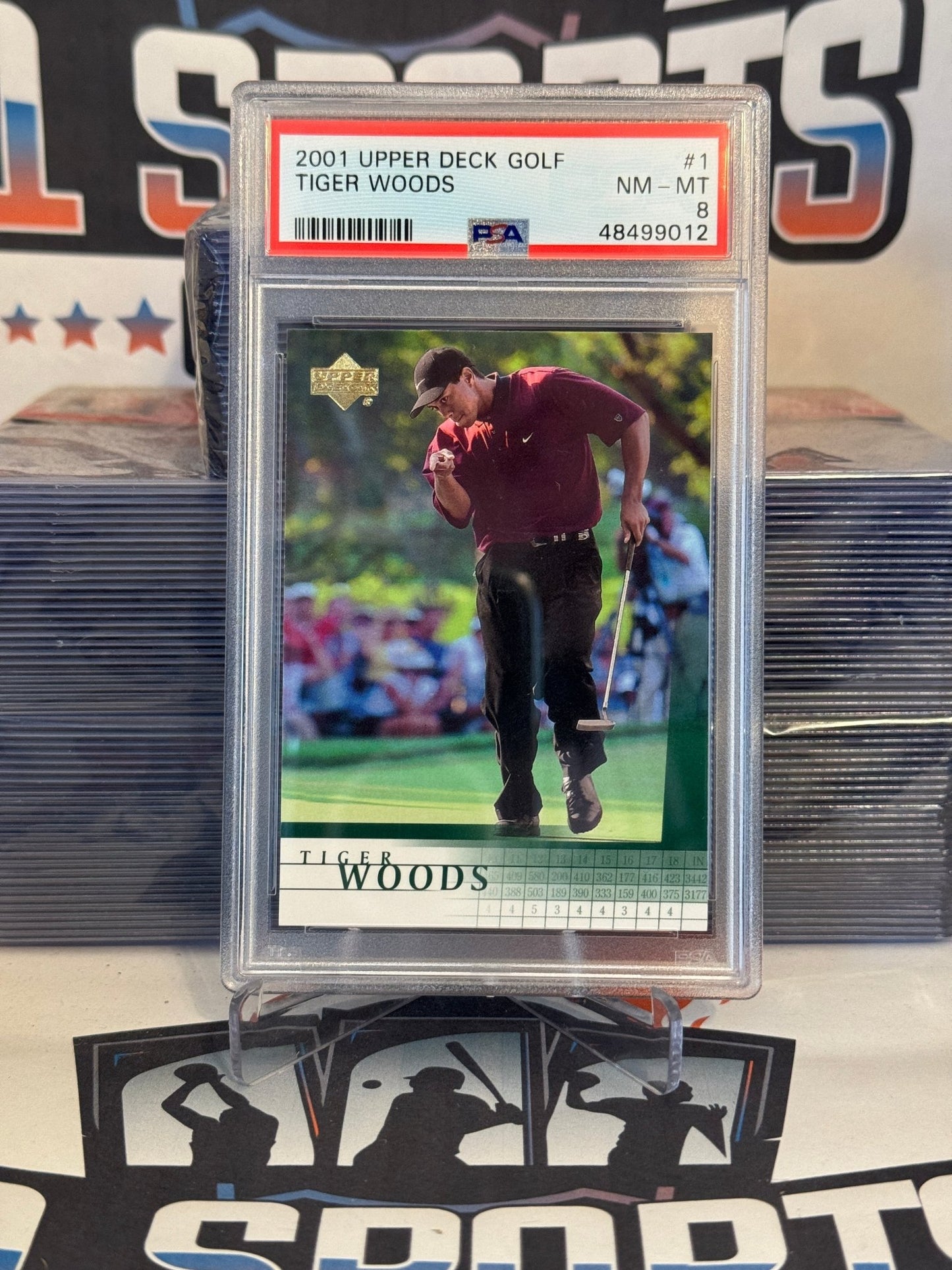 2001 Upper Deck Golf Tiger Woods Rookie #1 - PSA 8