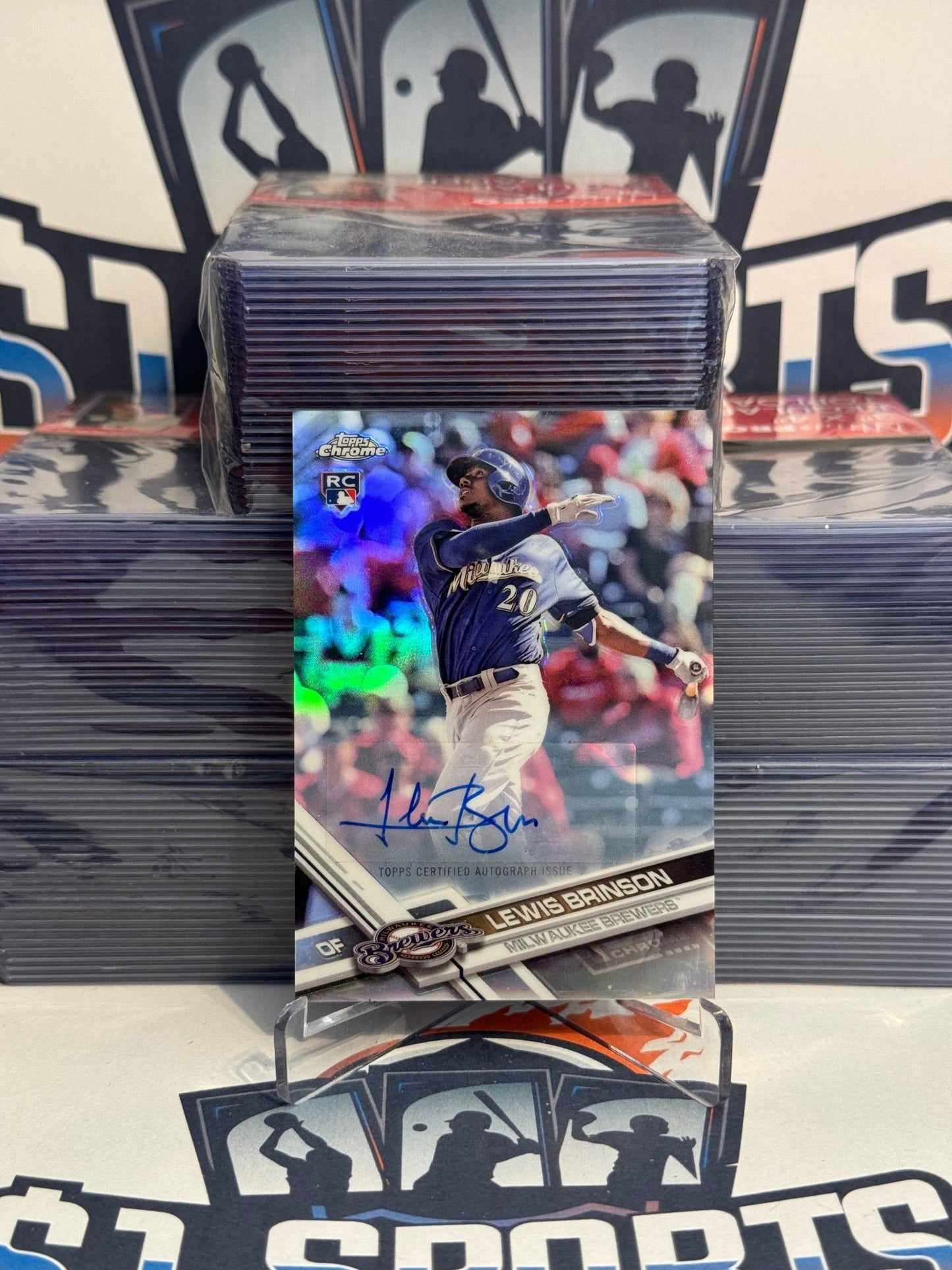 2017 Topps Chrome (Refractor, Auto) Lewis Brinson Rookie #HMT23