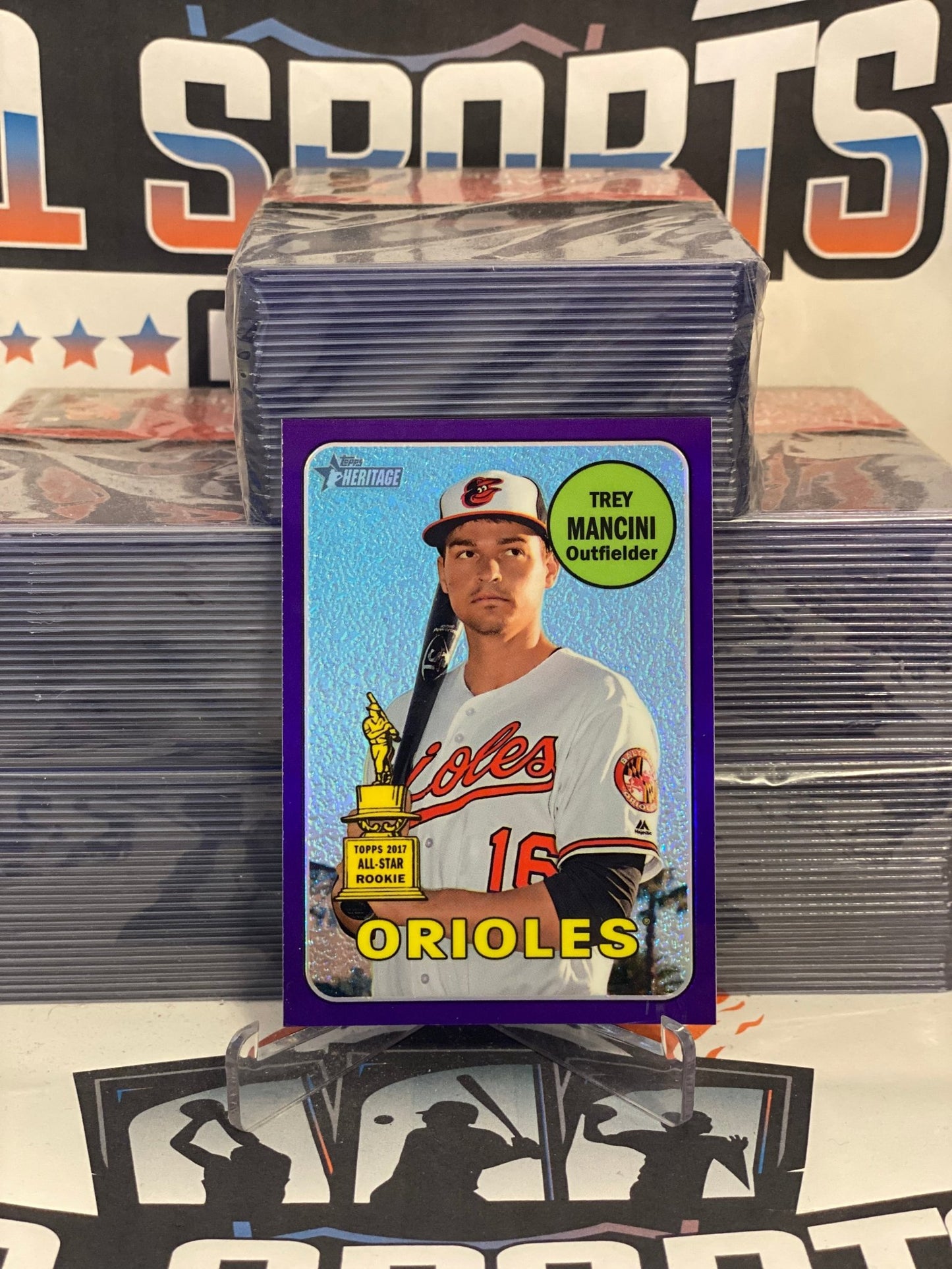 2018 Topps Heritage (Purple Refractor, Rookie Cup) Trey Mancini #THC-250