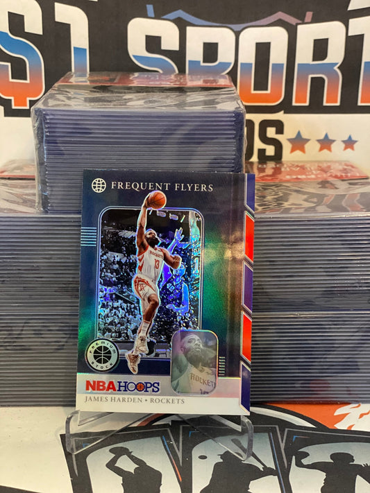 2019 Hoops Premium Stock (Purple Prizm, Frequent Flyers) James Harden #13